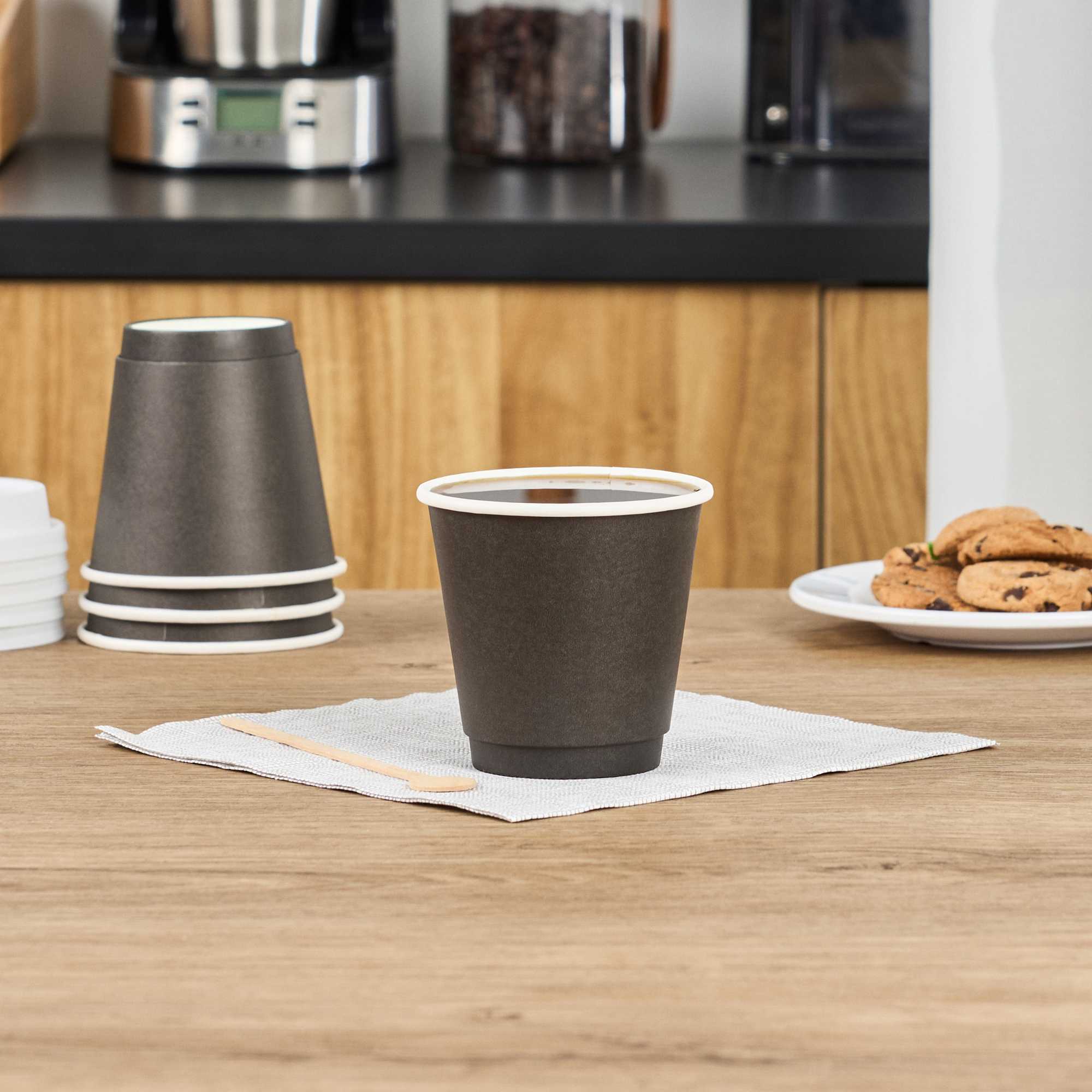 Restpresso 8 oz Black Paper Coffee Cup - Double Wall - 3 1/2" x 3 1/2" x 3 1/4" - 25 count box