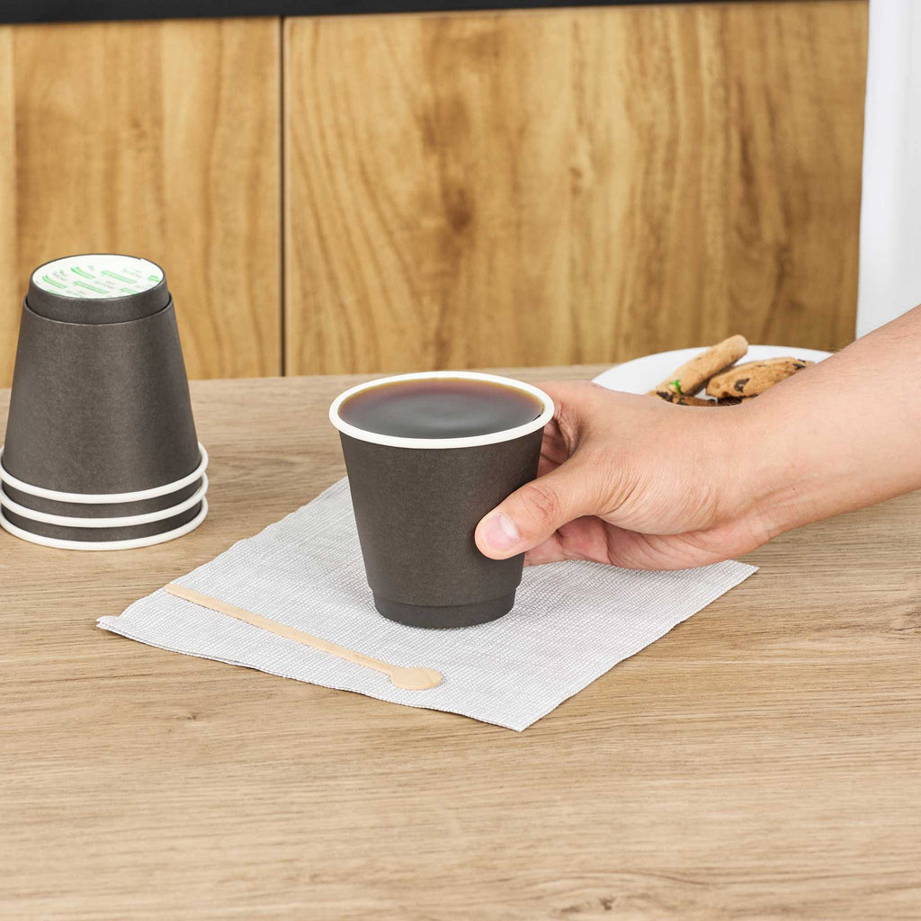 Restpresso 8 oz Round Black Paper Coffee Cup - Double Wall - 3 1/2" x 3 1/2" x 3 1/4" - 500 count box