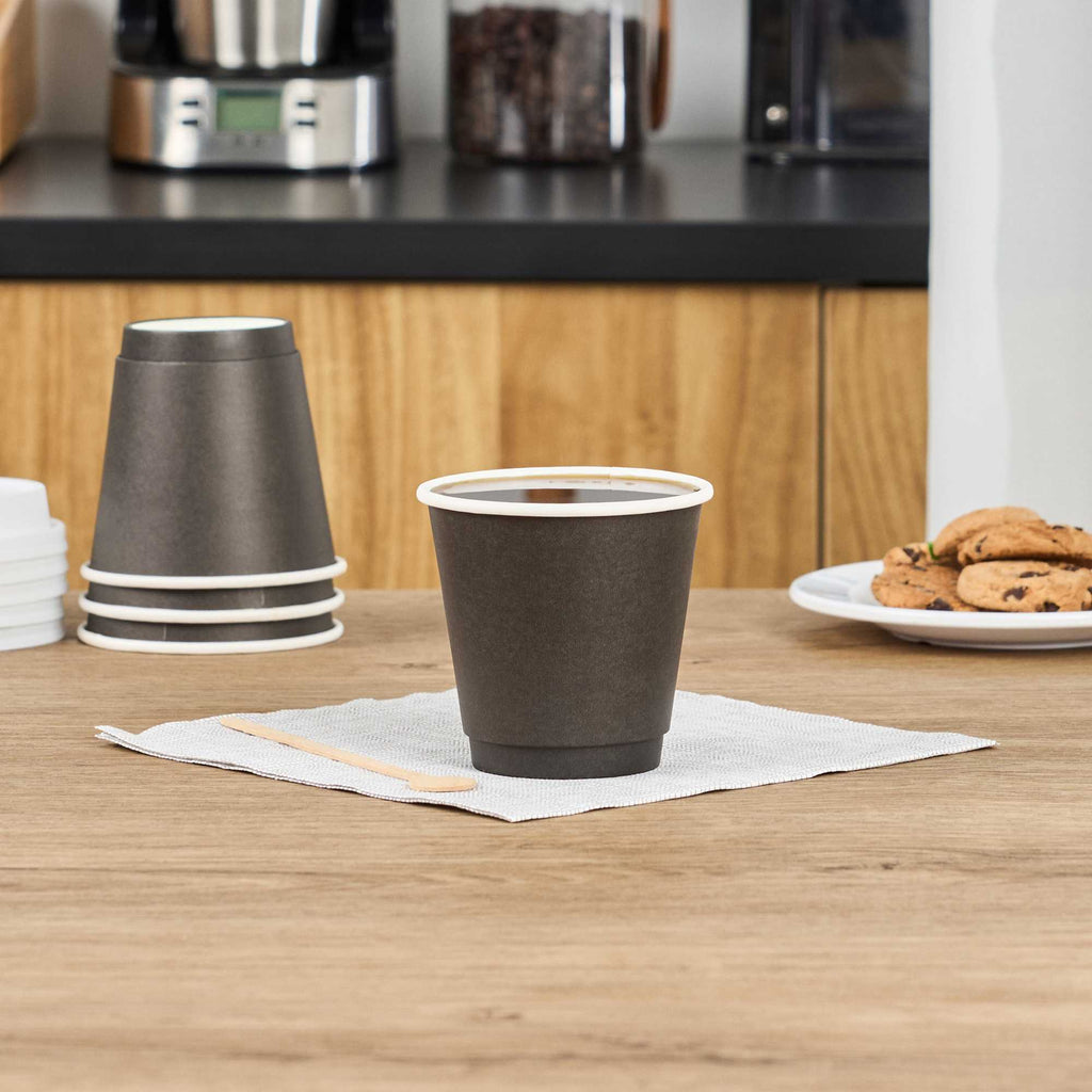 Restpresso 8 oz Round Black Paper Coffee Cup - Double Wall - 3 1/2" x 3 1/2" x 3 1/4" - 500 count box
