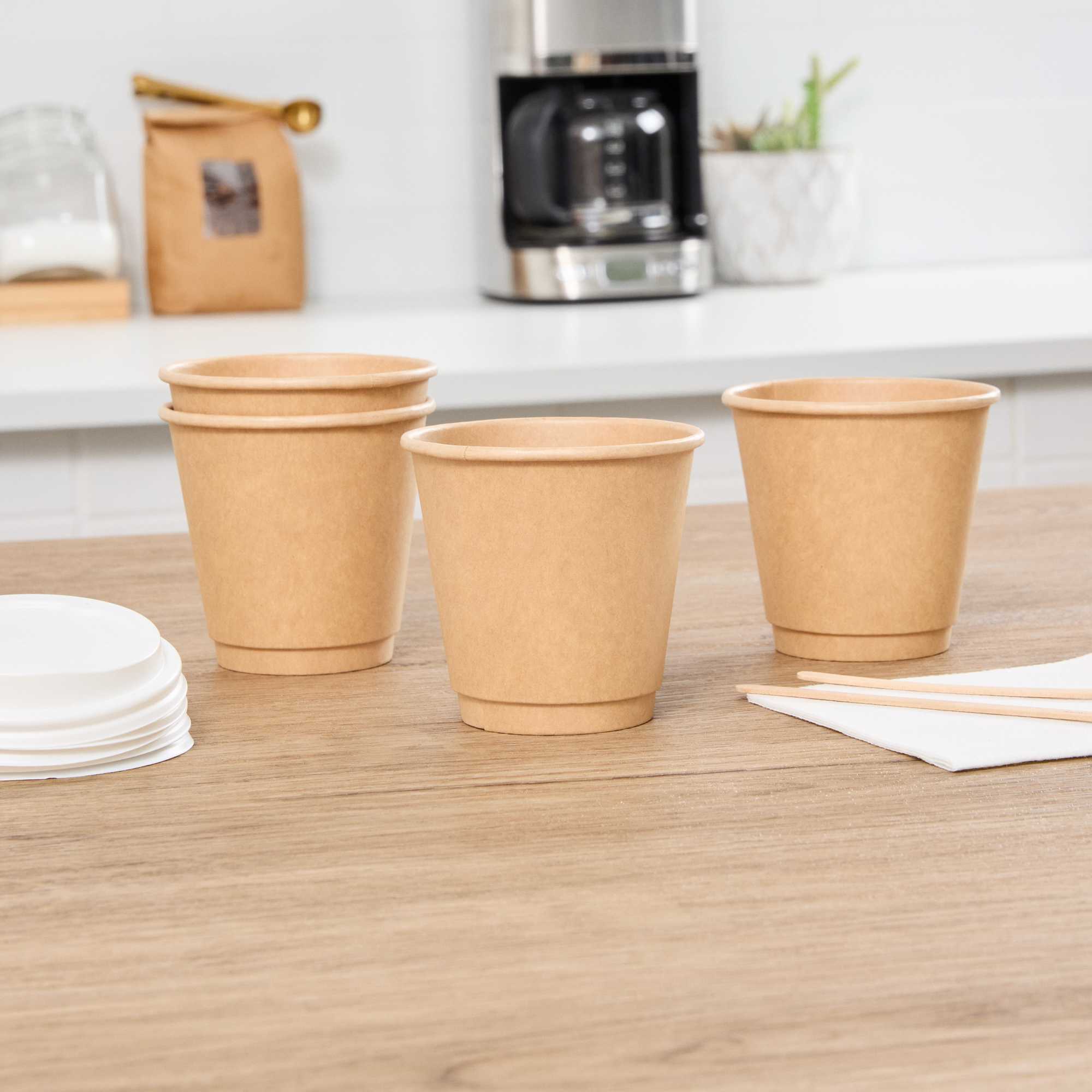 Restpresso 8 oz Kraft Paper Coffee Cup - Double Wall - 3 1/2" x 3 1/2" x 3 1/4" - 500 count box