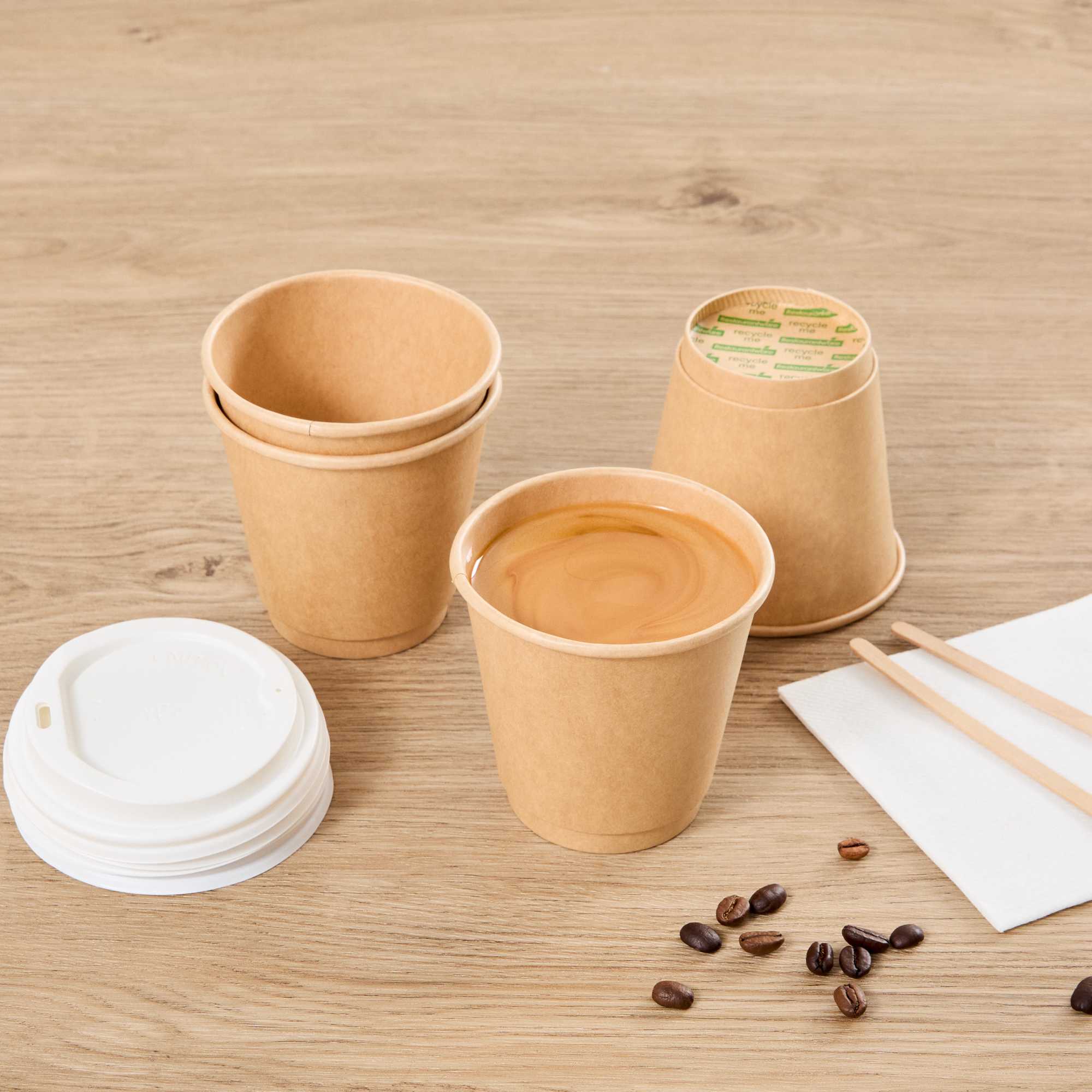 Restpresso 8 oz Kraft Paper Coffee Cup - Double Wall - 3 1/2" x 3 1/2" x 3 1/4" - 500 count box