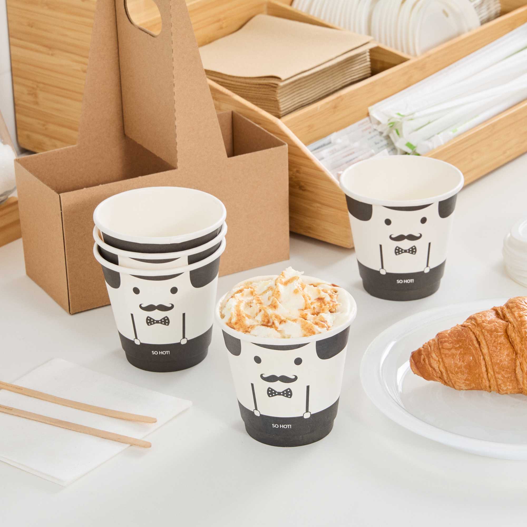 Restpresso 8 oz Monsieur Paper Coffee Cup - Double Wall - 3 1/2" x 3 1/2" x 3 1/4" - 500 count box