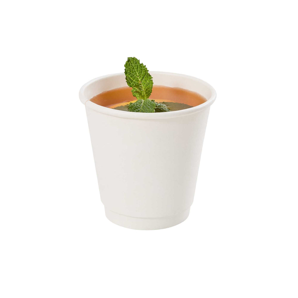 Restpresso 8 oz White Paper Coffee Cup - Double Wall - 3 1/2" x 3 1/2" x 3 1/4" - 500 count box