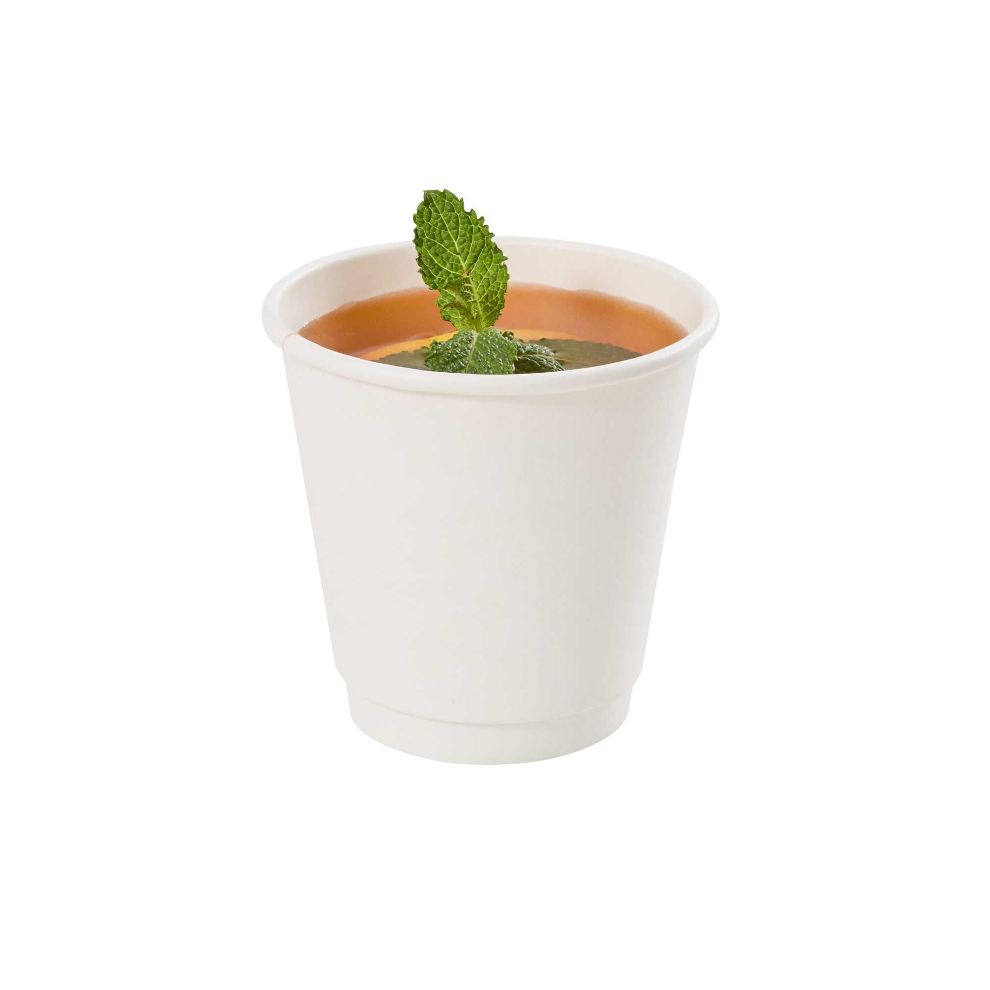 Restpresso 8 oz White Paper Coffee Cup - Double Wall - 3 1/2" x 3 1/2" x 3 1/4" - 500 count box