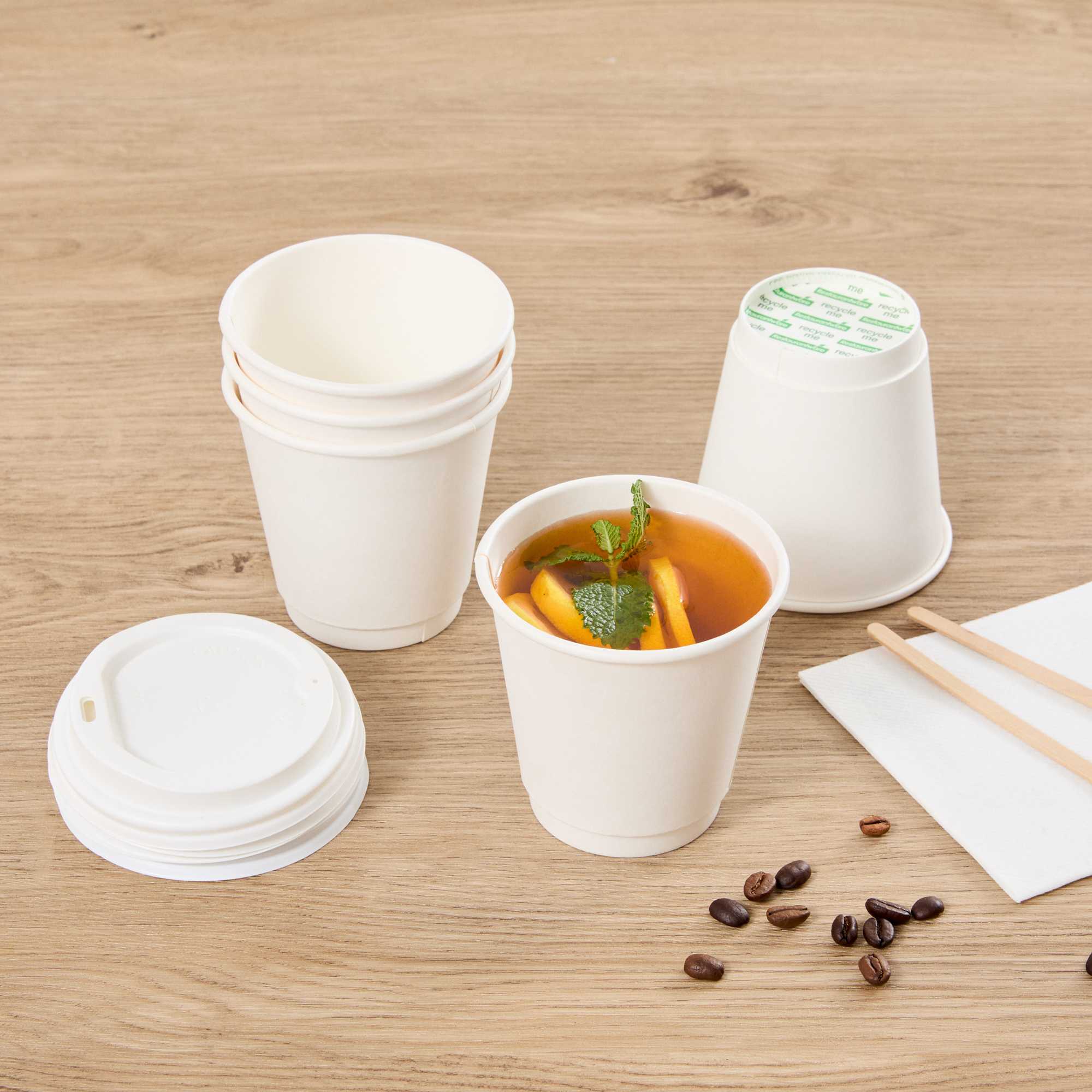 Restpresso 8 oz White Paper Coffee Cup - Double Wall - 3 1/2" x 3 1/2" x 3 1/4" - 25 count box