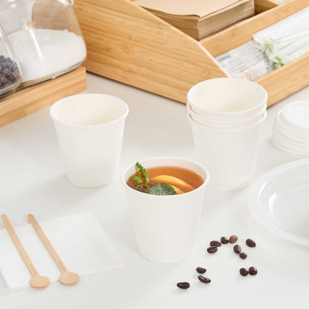 Restpresso 8 oz White Paper Coffee Cup - Double Wall - 3 1/2" x 3 1/2" x 3 1/4" - 500 count box