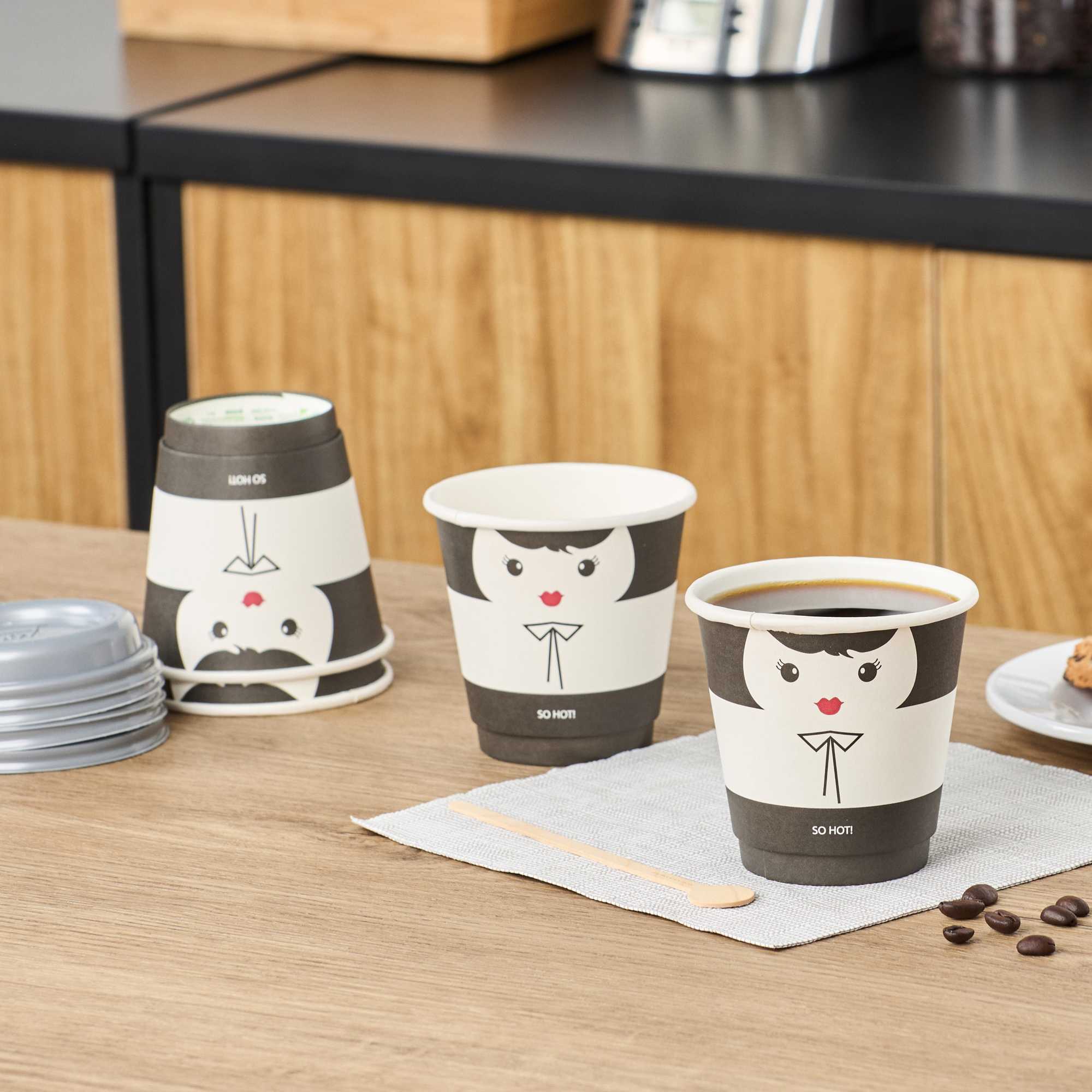 Restpresso 8 oz Madame Paper Coffee Cup - Double Wall - 3 1/2" x 3 1/2" x 3 1/4" - 25 count box
