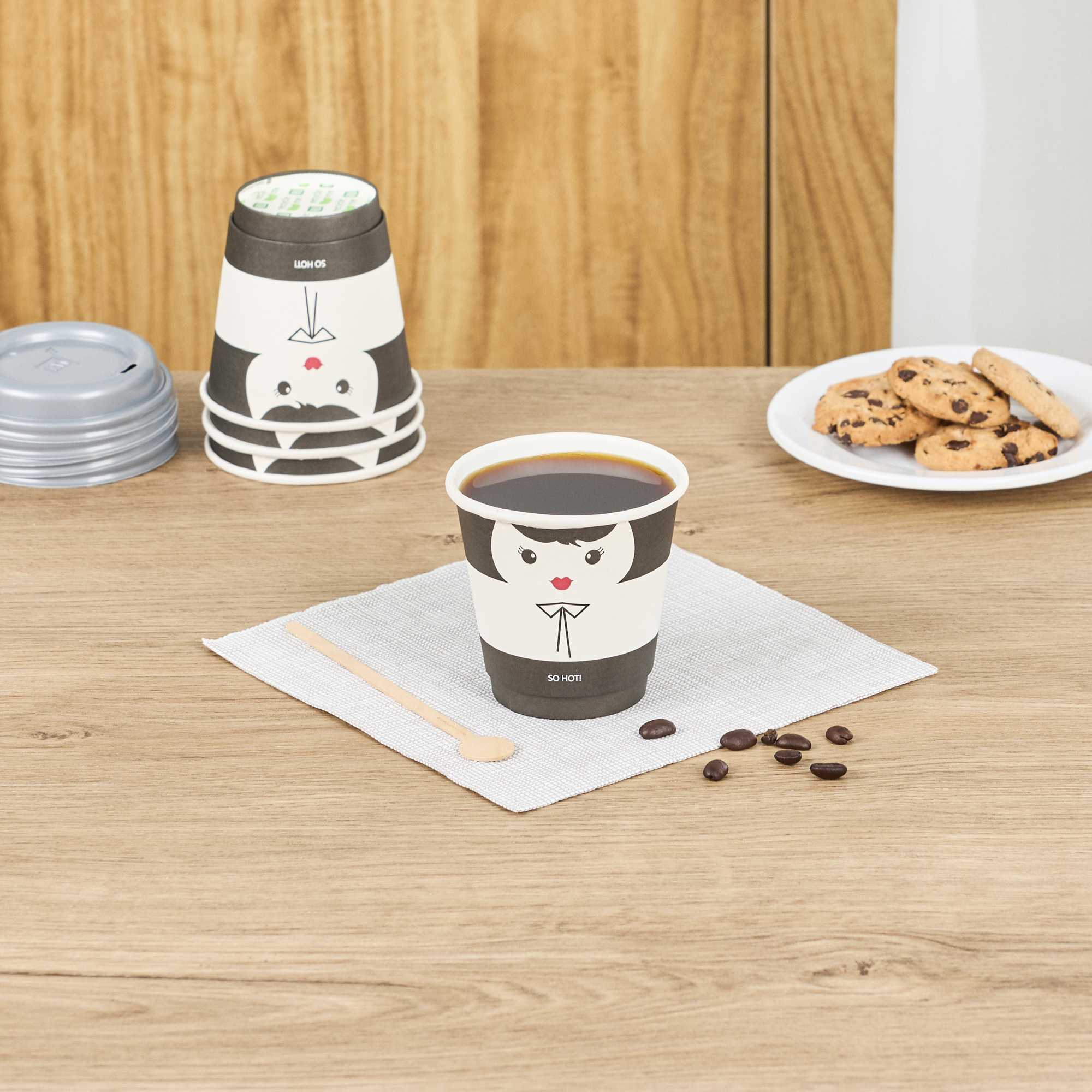 Restpresso 8 oz Madame Paper Coffee Cup - Double Wall - 3 1/2" x 3 1/2" x 3 1/4" - 25 count box