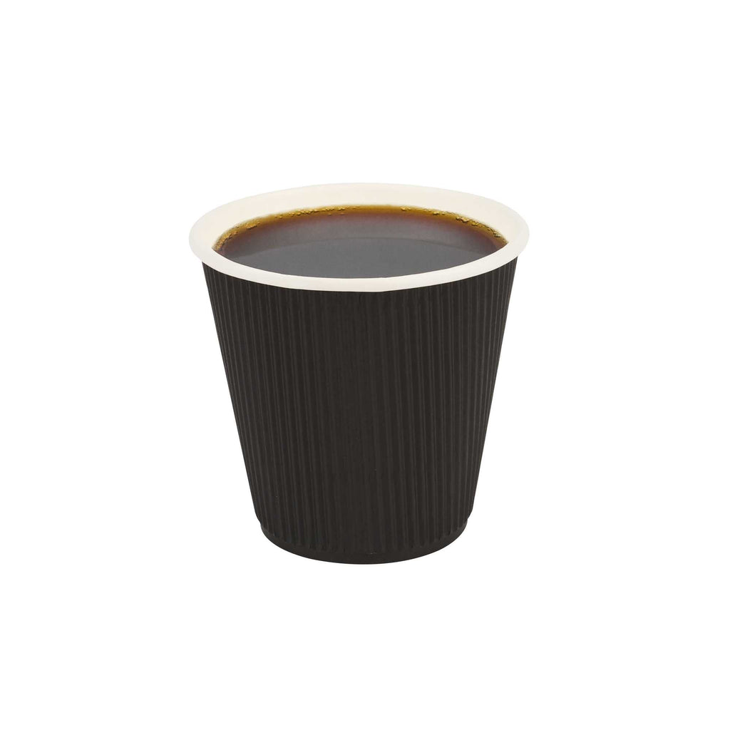 Restpresso 8 oz Round Black Paper Coffee Cup - Ripple Wall - 3 1/2" x 3 1/2" x 3 1/4" - 500 count box