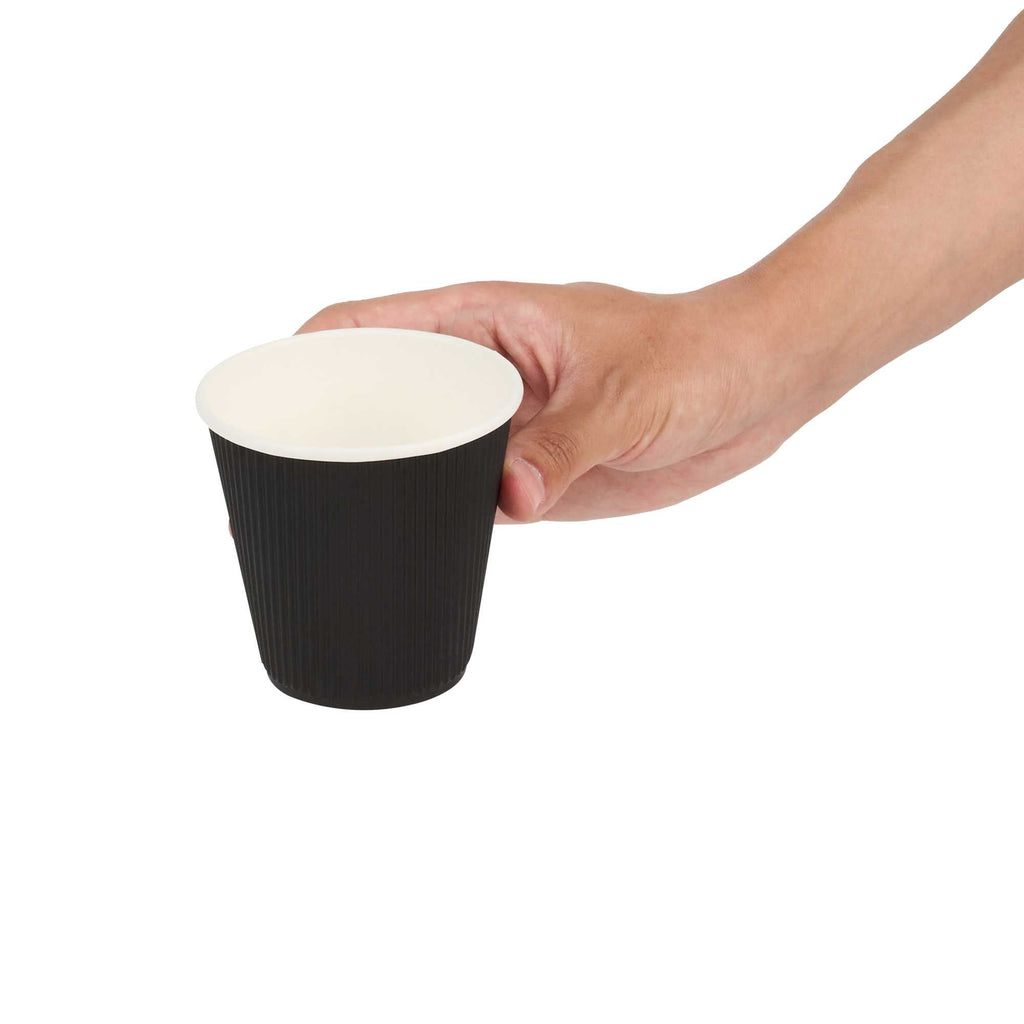 Restpresso 8 oz Black Paper Coffee Cup - Ripple Wall - 3 1/2" x 3 1/2" x 3 1/4" - 25 count box