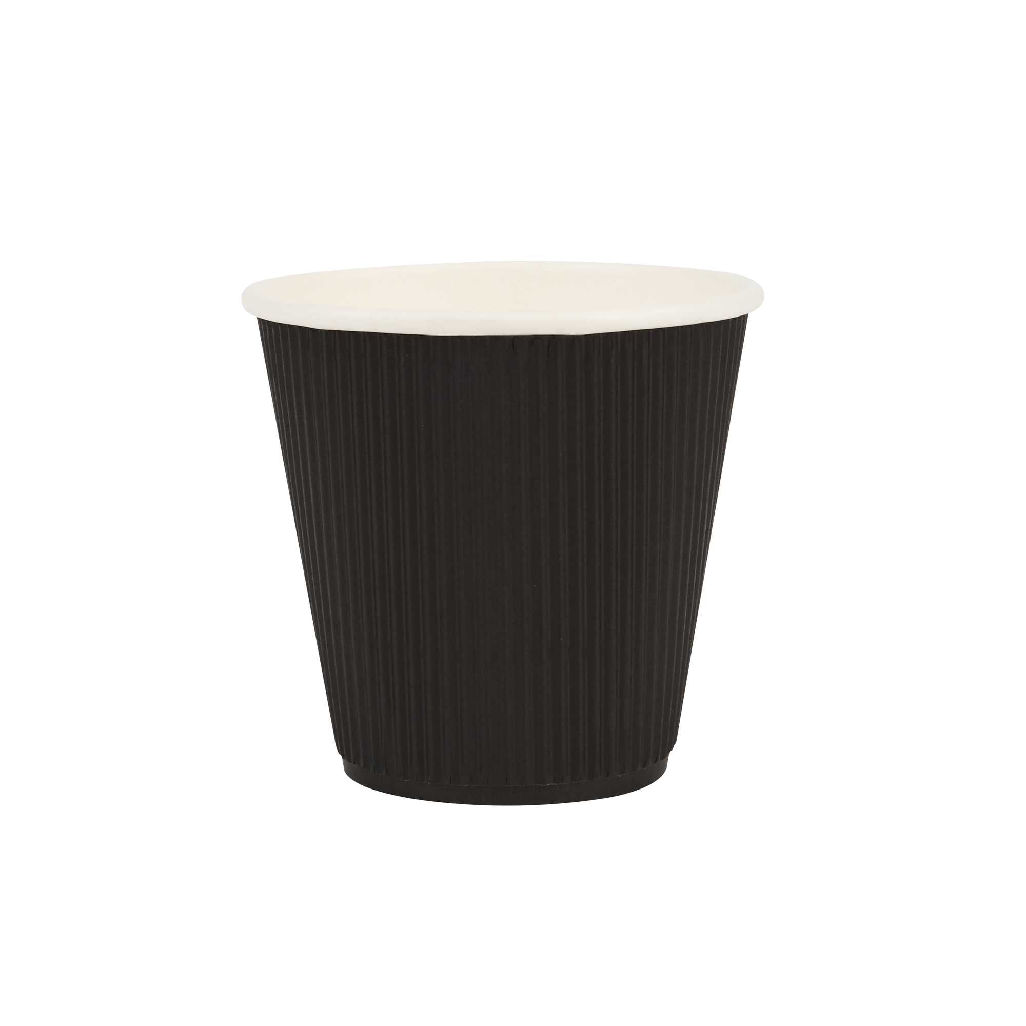 Restpresso 8 oz Round Black Paper Coffee Cup - Ripple Wall - 3 1/2" x 3 1/2" x 3 1/4" - 500 count box