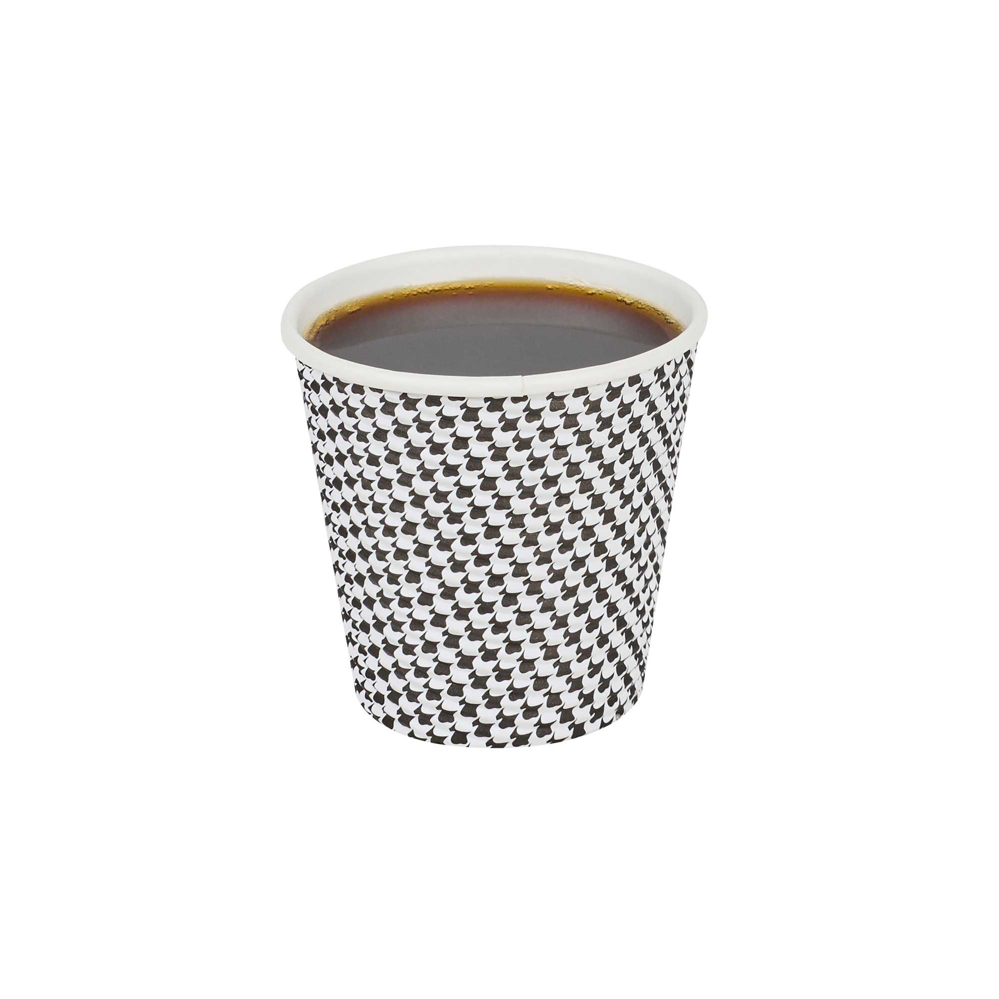 Restpresso 8 oz Houndstooth Paper Coffee Cup - Spiral Wall, Houndstooth - 3 1/2" x 3 1/2" x 3 1/4" - 500 count box