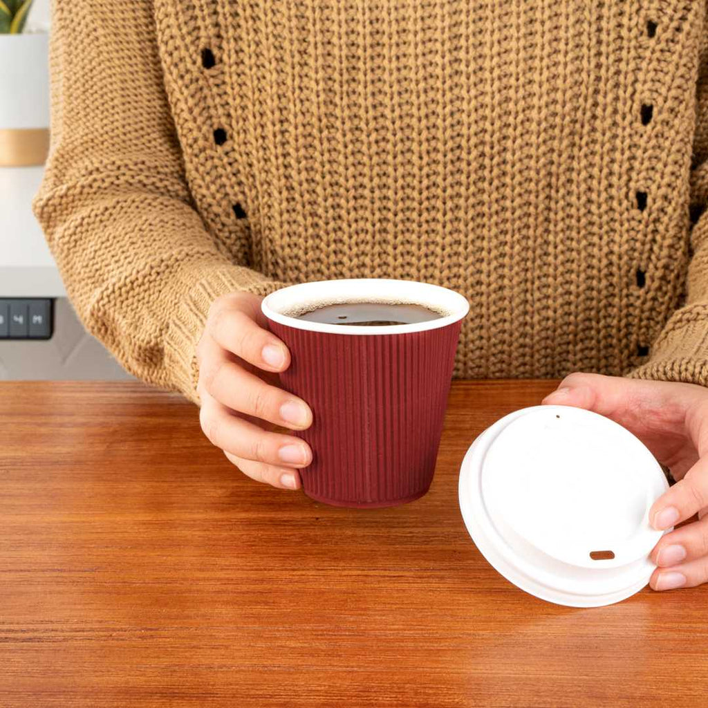 Restpresso 8 oz Crimson Paper Coffee Cup - Ripple Wall - 3 1/2" x 3 1/2" x 3 1/4" - 500 count box
