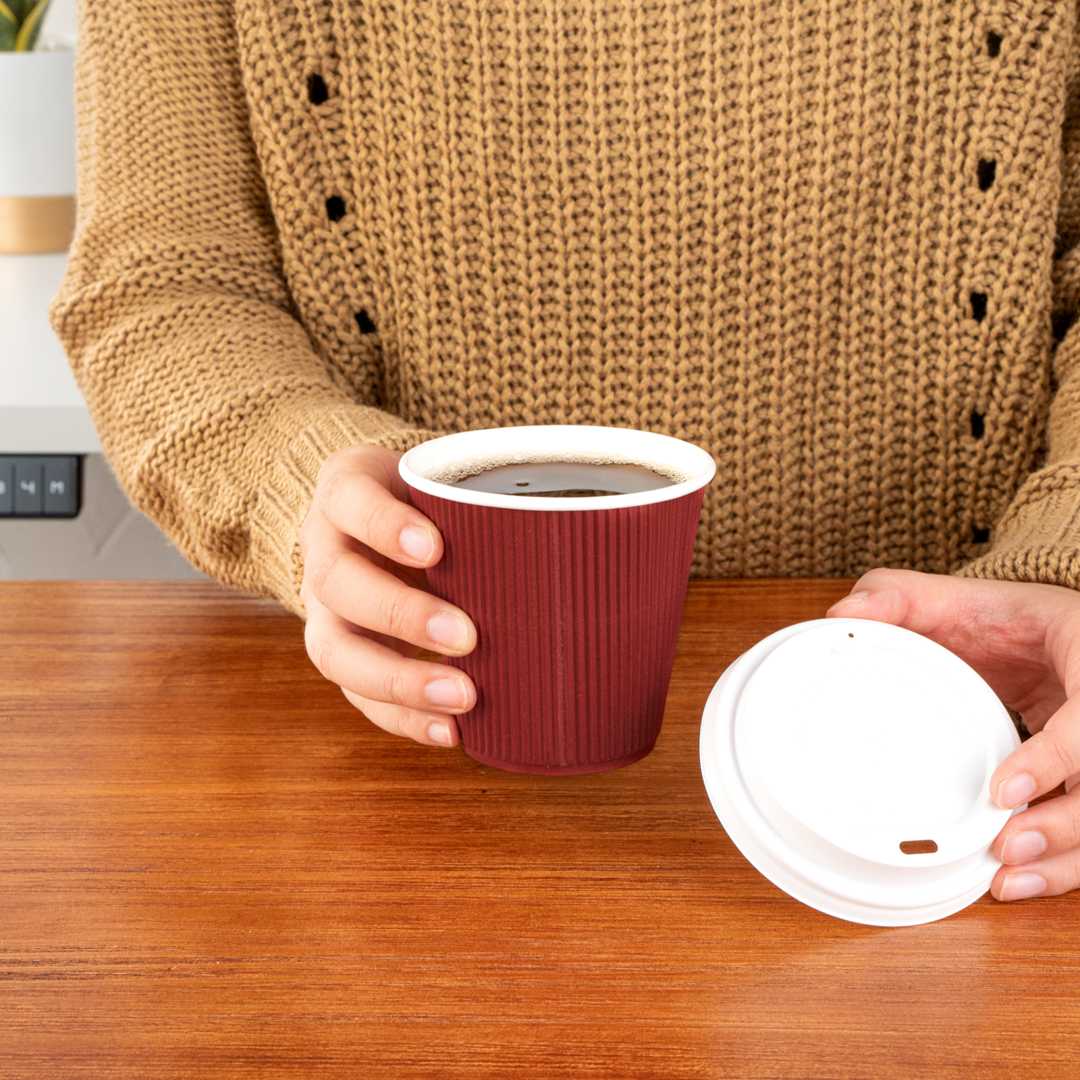 Restpresso 8 oz Crimson Paper Coffee Cup - Ripple Wall - 3 1/2" x 3 1/2" x 3 1/4" - 500 count box