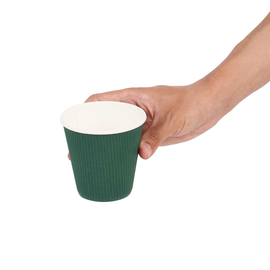 Restpresso 8 oz Forest Green Paper Coffee Cup - Ripple Wall - 3 1/2" x 3 1/2" x 3 1/4" - 500 count box