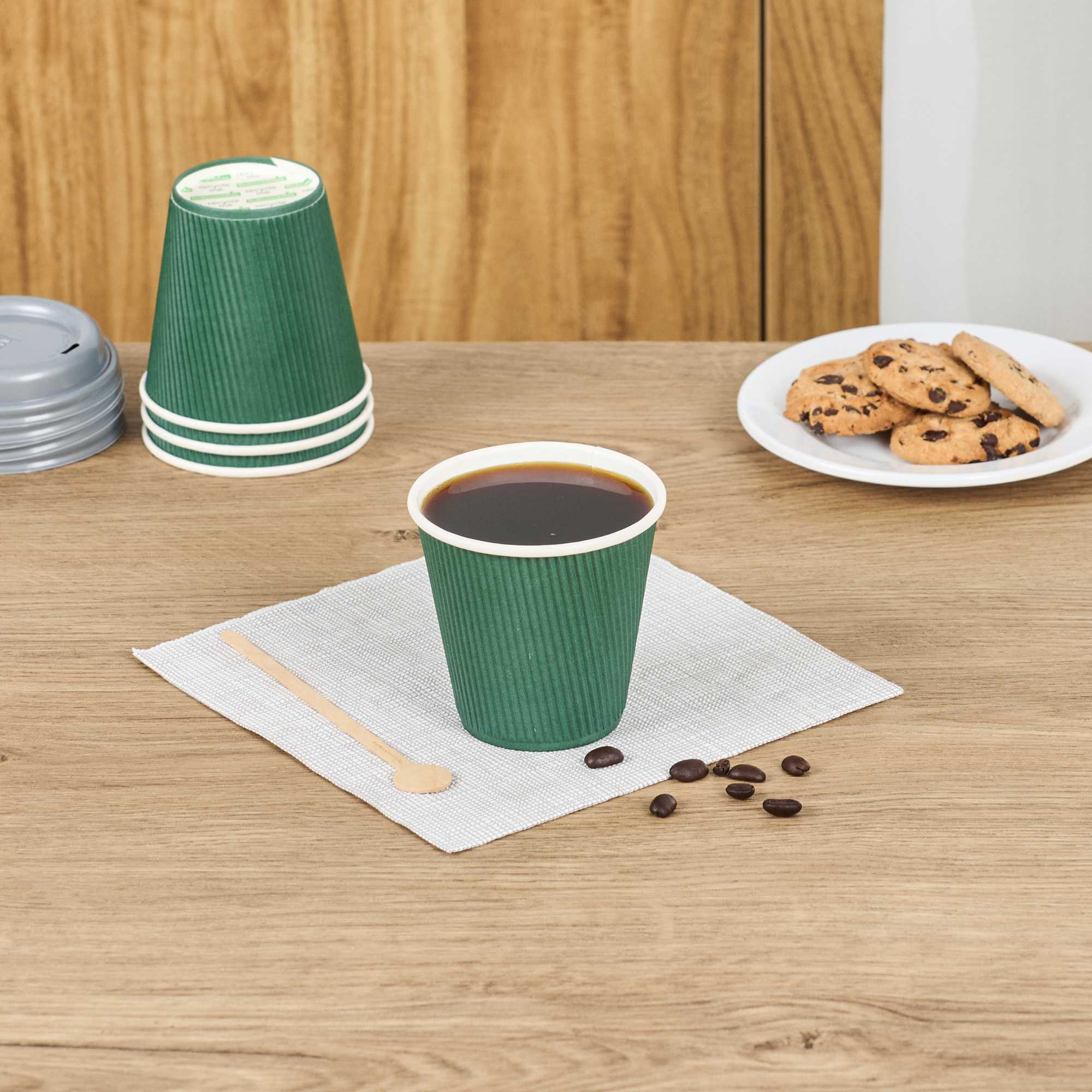 Restpresso 8 oz Forest Green Paper Coffee Cup - Ripple Wall - 3 1/2" x 3 1/2" x 3 1/4" - 500 count box