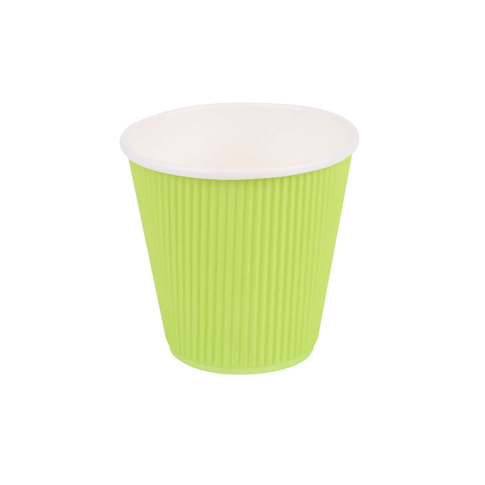 Restpresso 8 oz Eco Green Paper Coffee Cup - Ripple Wall - 3 1/2" x 3 1/2" x 3 1/4" - 25 count box