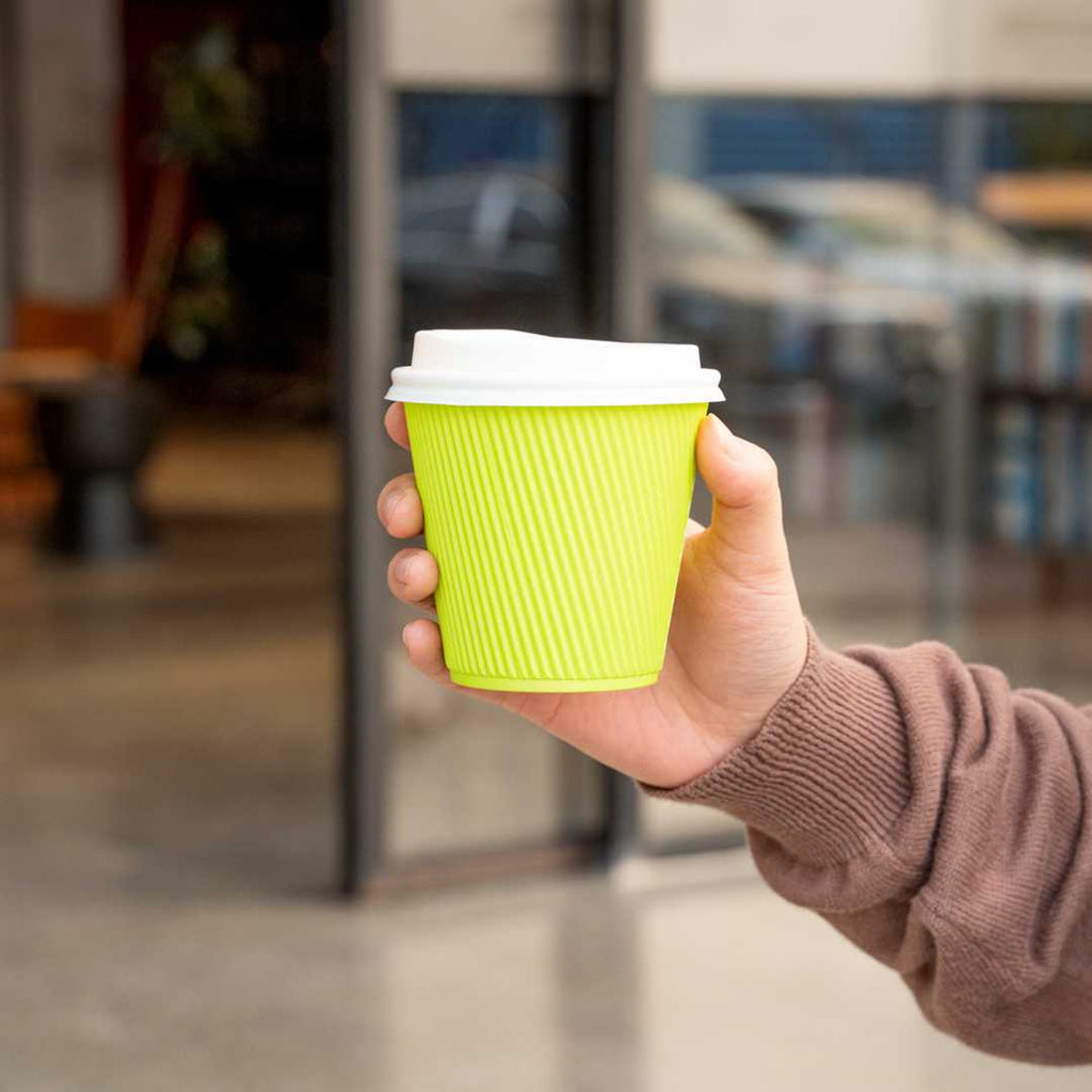 Restpresso 8 oz Eco Green Paper Coffee Cup - Ripple Wall - 3 1/2" x 3 1/2" x 3 1/4" - 25 count box