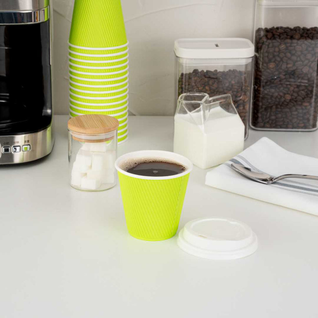 Restpresso 8 oz Eco Green Paper Coffee Cup - Ripple Wall - 3 1/2" x 3 1/2" x 3 1/4" - 500 count box