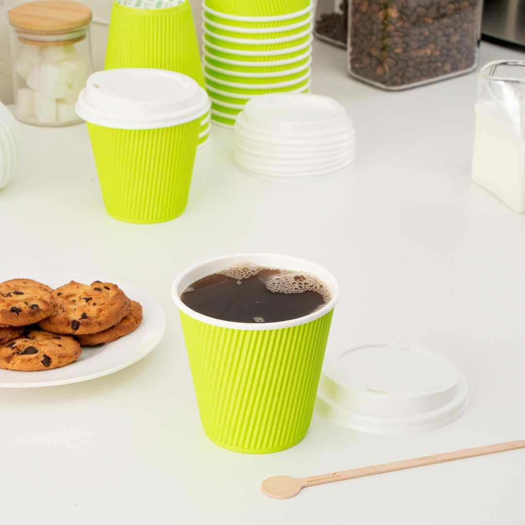 Restpresso 8 oz Eco Green Paper Coffee Cup - Ripple Wall - 3 1/2" x 3 1/2" x 3 1/4" - 500 count box