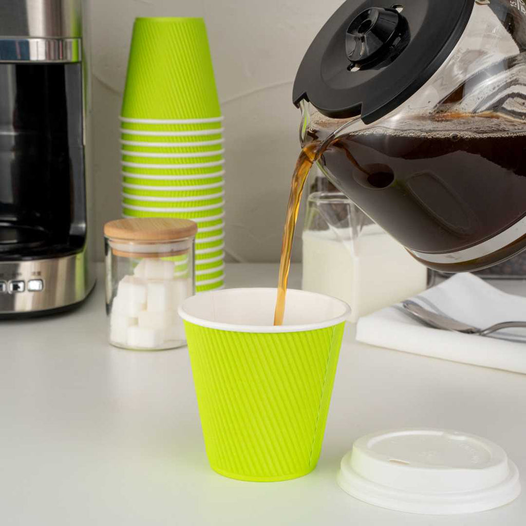 Restpresso 8 oz Eco Green Paper Coffee Cup - Ripple Wall - 3 1/2" x 3 1/2" x 3 1/4" - 500 count box