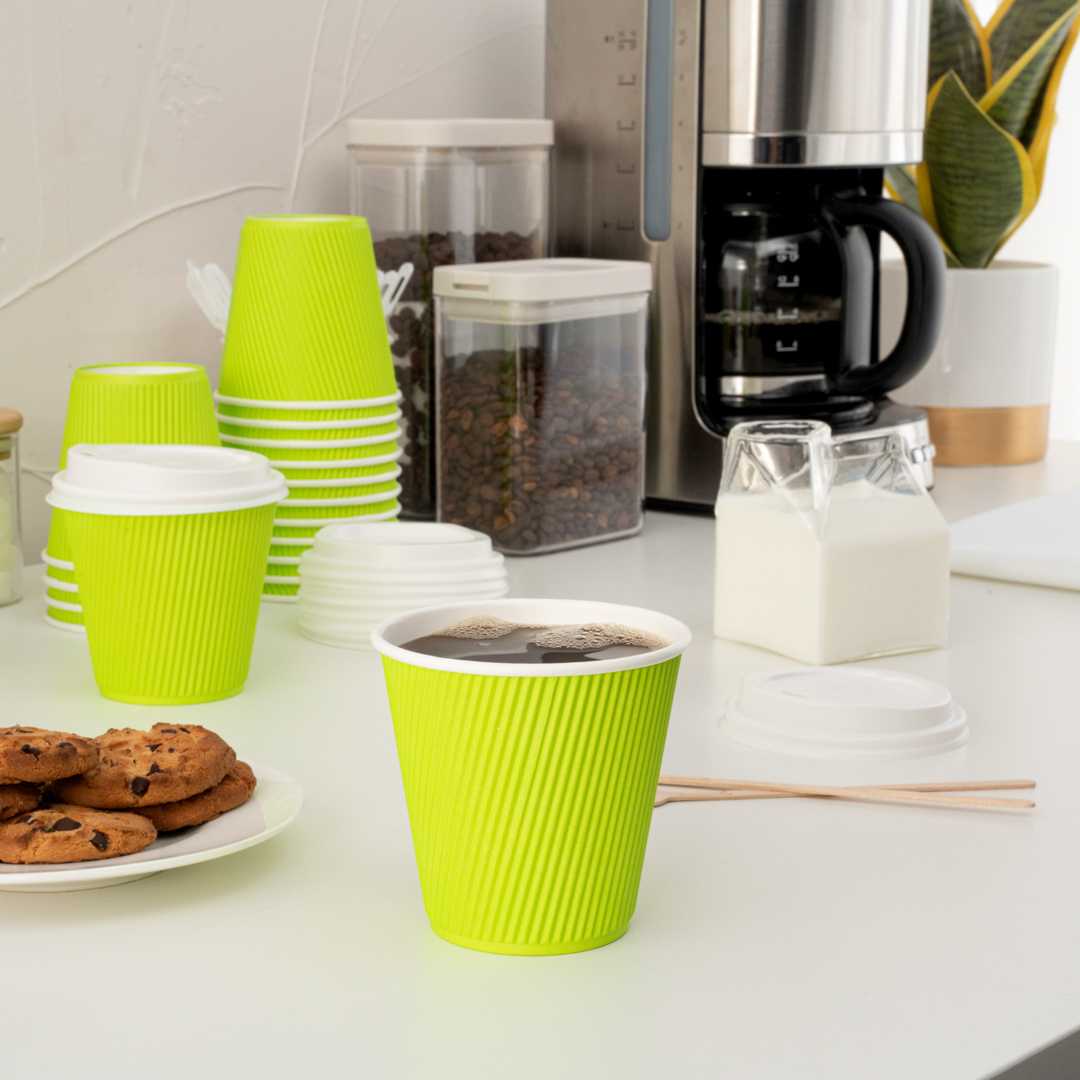 Restpresso 8 oz Eco Green Paper Coffee Cup - Ripple Wall - 3 1/2" x 3 1/2" x 3 1/4" - 500 count box