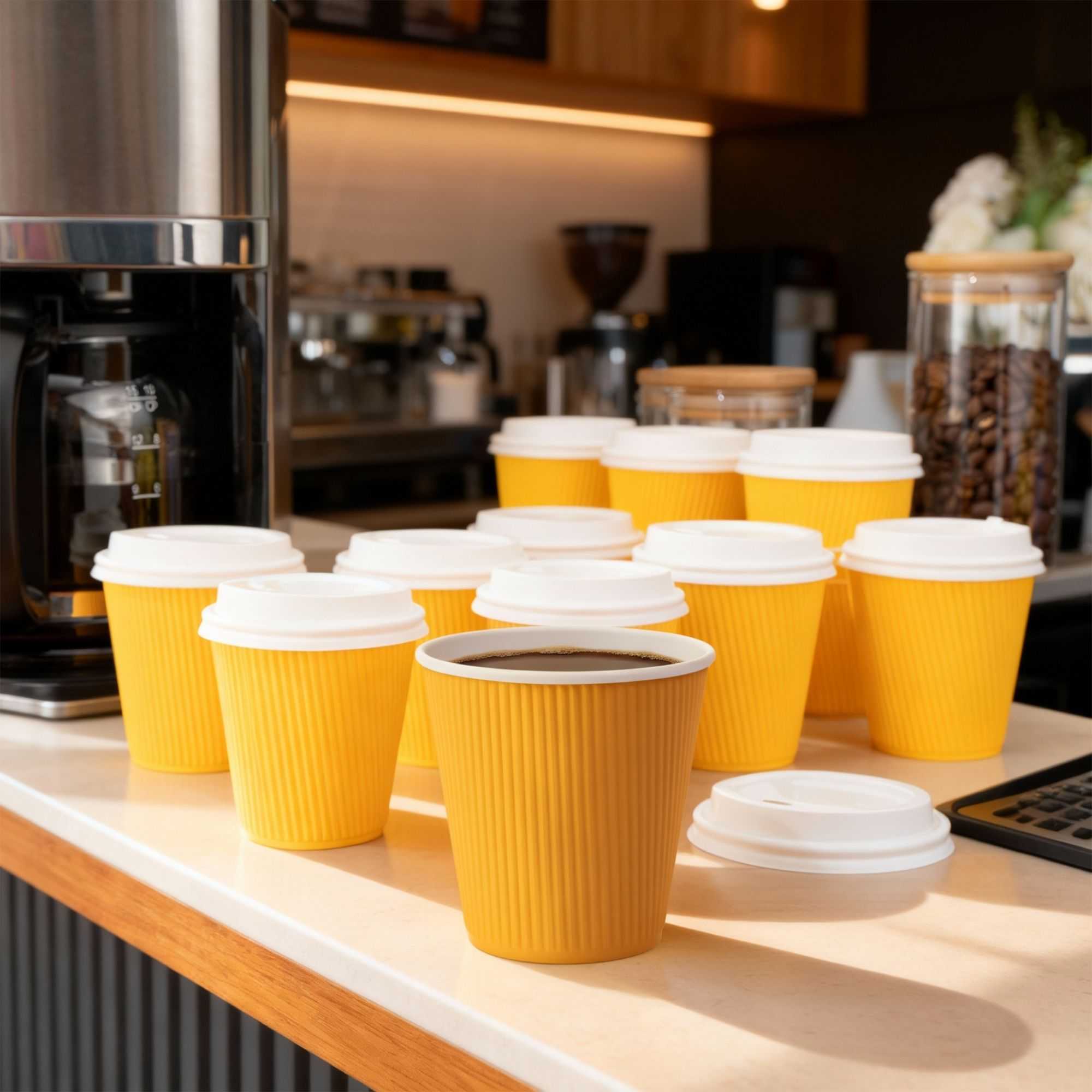 Restpresso 8 oz Yellow Paper Coffee Cup - Ripple Wall - 3 1/2" x 3 1/2" x 3 1/4" - 500 count box