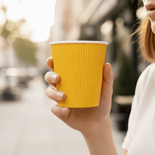 Restpresso 8 oz Yellow Paper Coffee Cup - Ripple Wall - 3 1/2" x 3 1/2" x 3 1/4" - 500 count box
