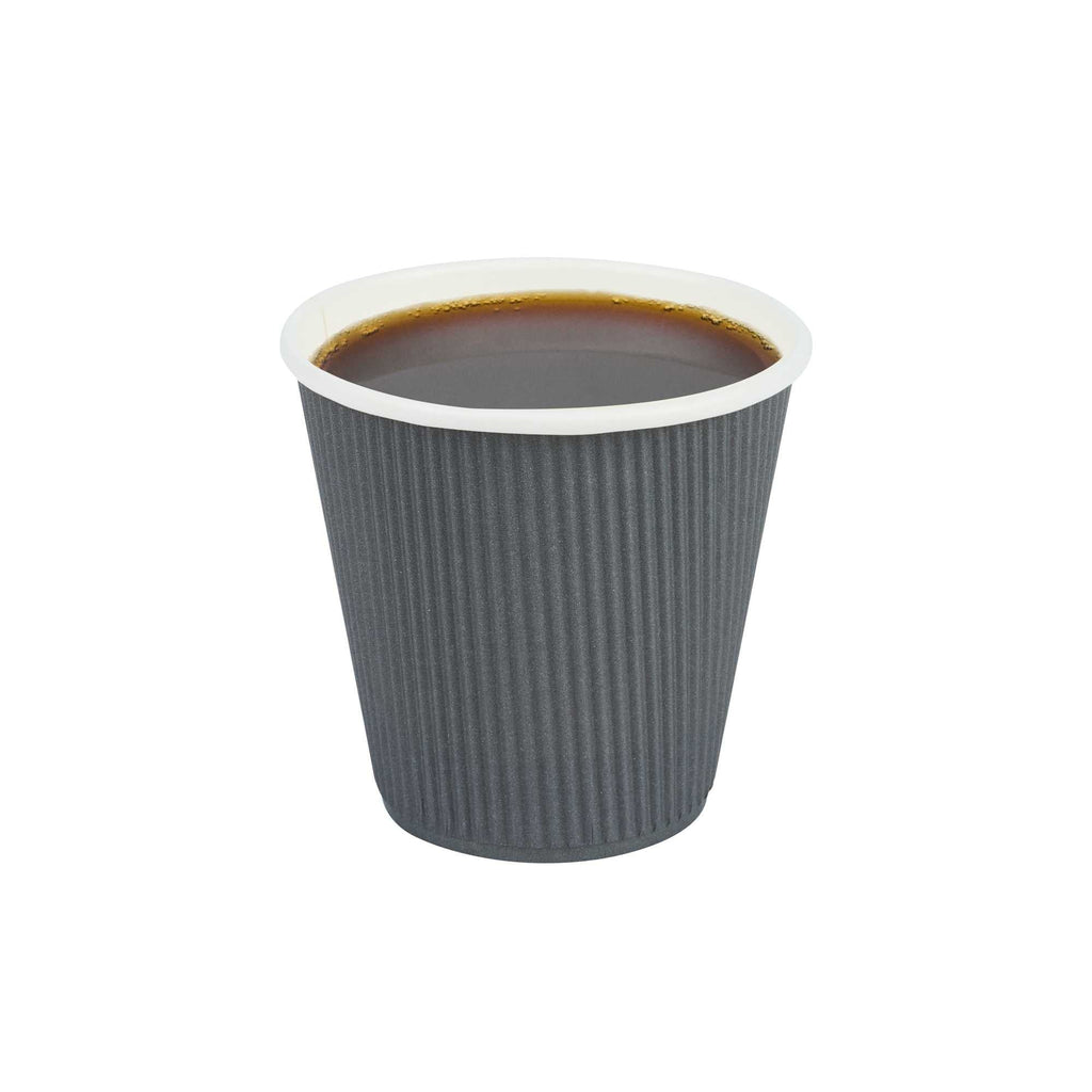 Restpresso 8 oz Gray Paper Coffee Cup - Ripple Wall - 3 1/2" x 3 1/2" x 3 1/4" - 25 count box