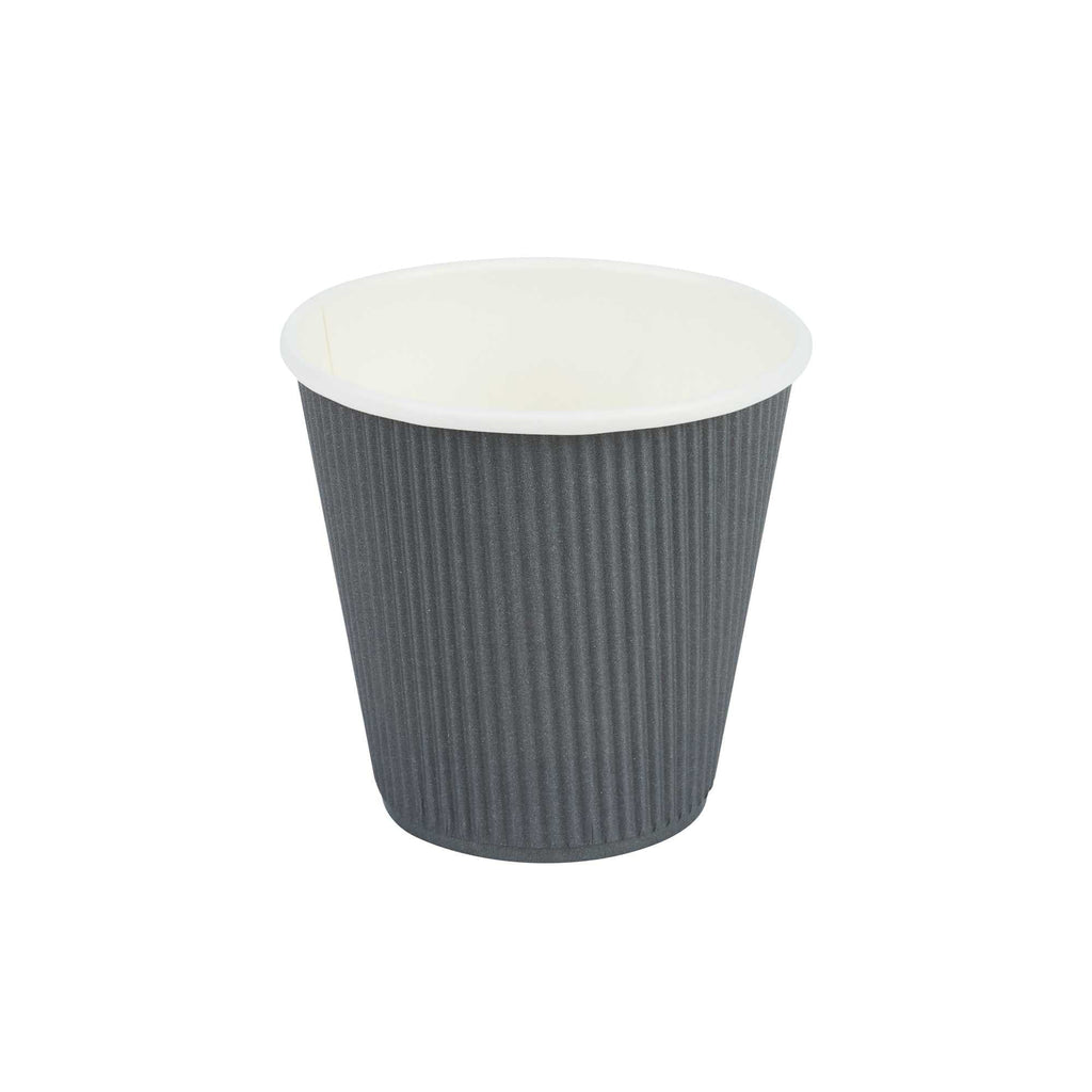 Restpresso 8 oz Gray Paper Coffee Cup - Ripple Wall - 3 1/2" x 3 1/2" x 3 1/4" - 25 count box