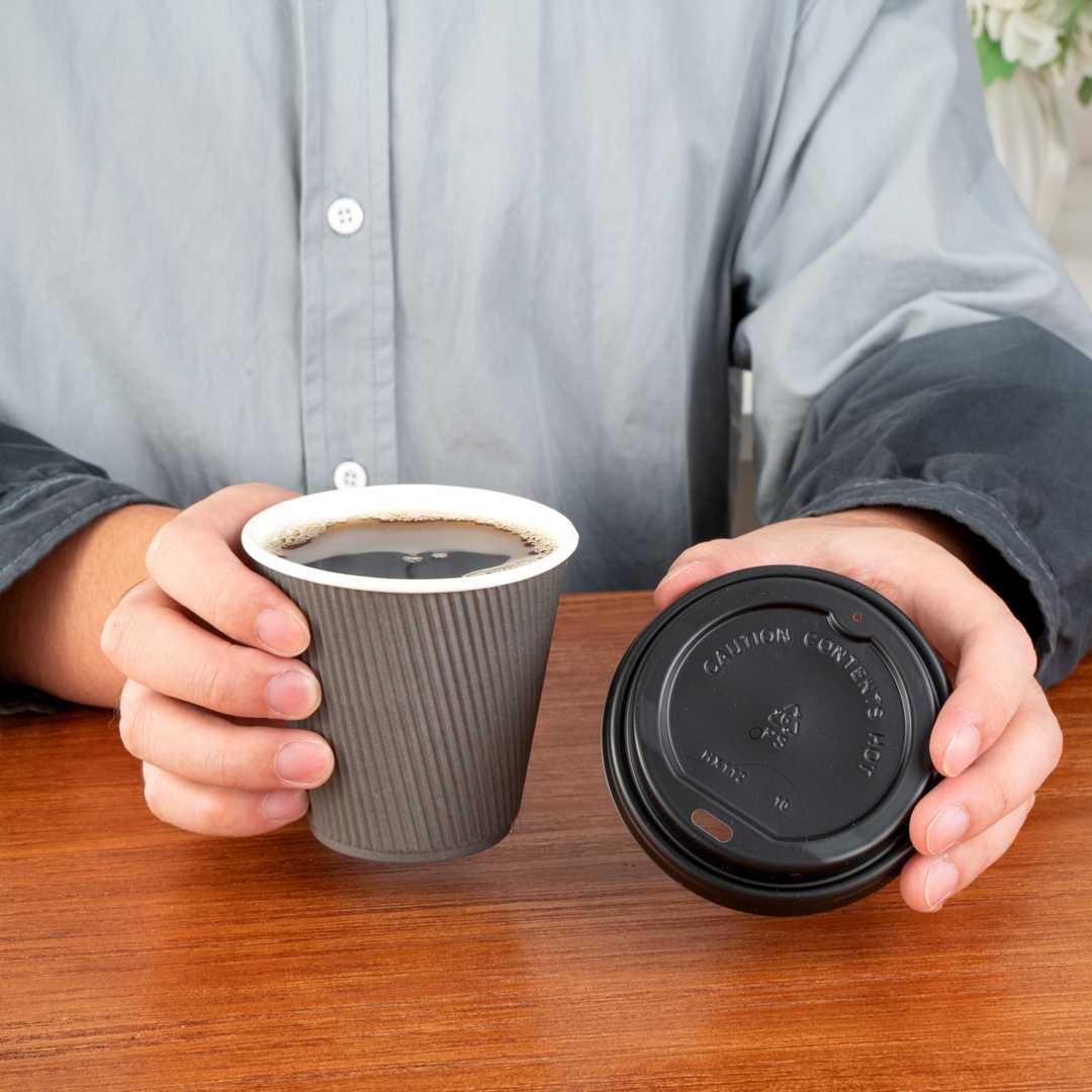 Restpresso 8 oz Gray Paper Coffee Cup - Ripple Wall - 3 1/2" x 3 1/2" x 3 1/4" - 25 count box