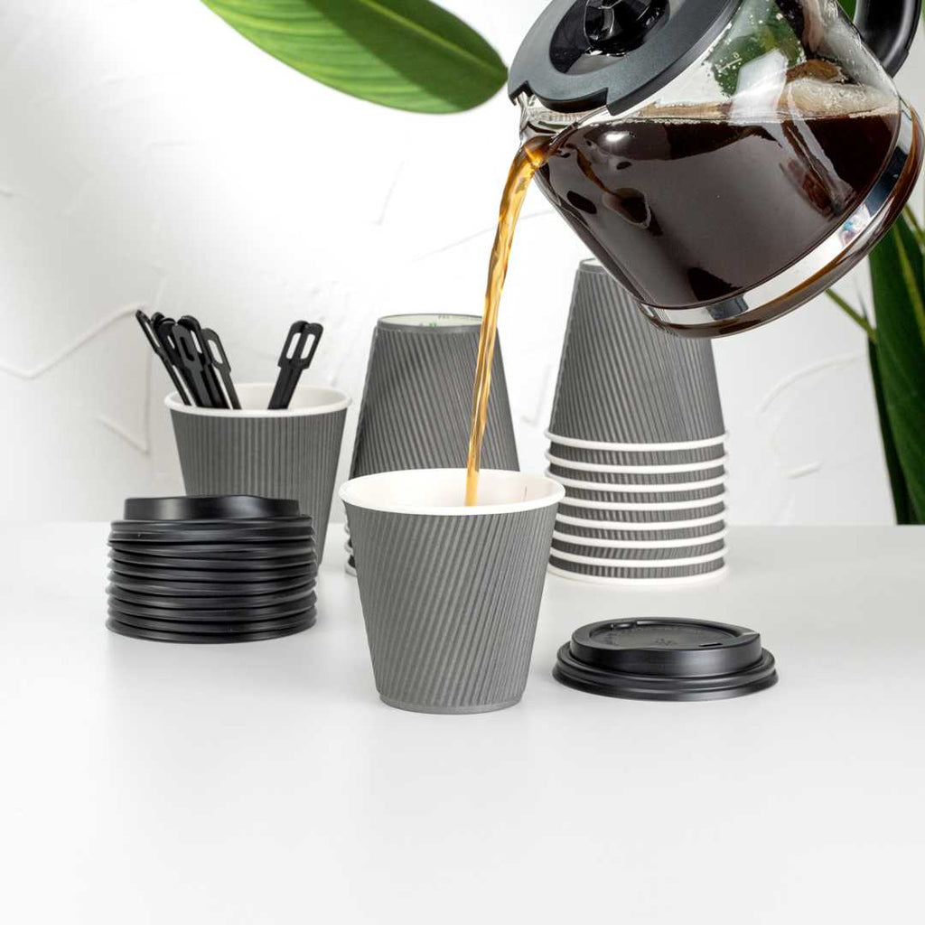 Restpresso 8 oz Gray Paper Coffee Cup - Ripple Wall - 3 1/2" x 3 1/2" x 3 1/4" - 500 count box
