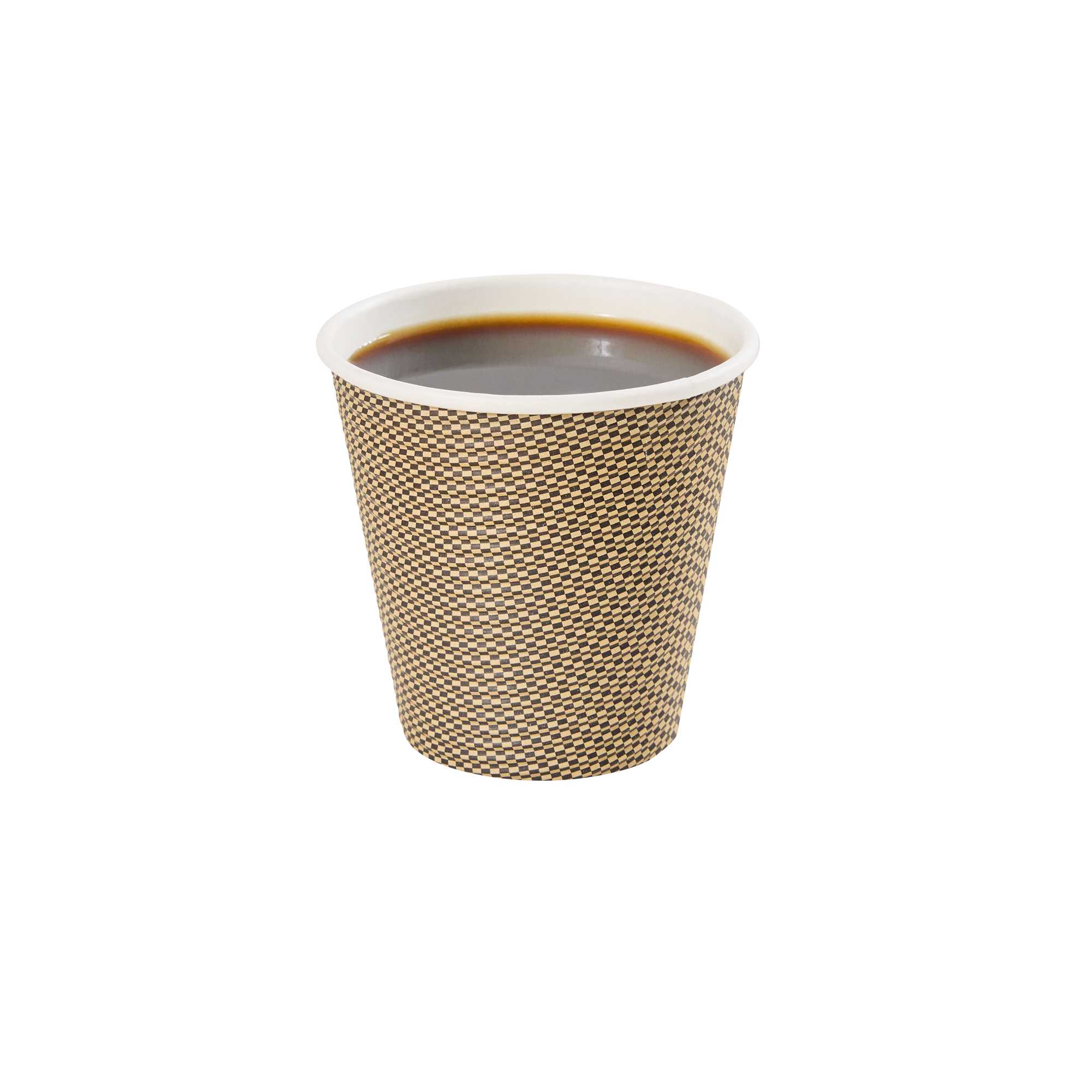 Restpresso 8 oz Mocha Pin Check Paper Coffee Cup - Spiral Wall - 3 1/2" x 3 1/2" x 3 1/4" - 500 count box
