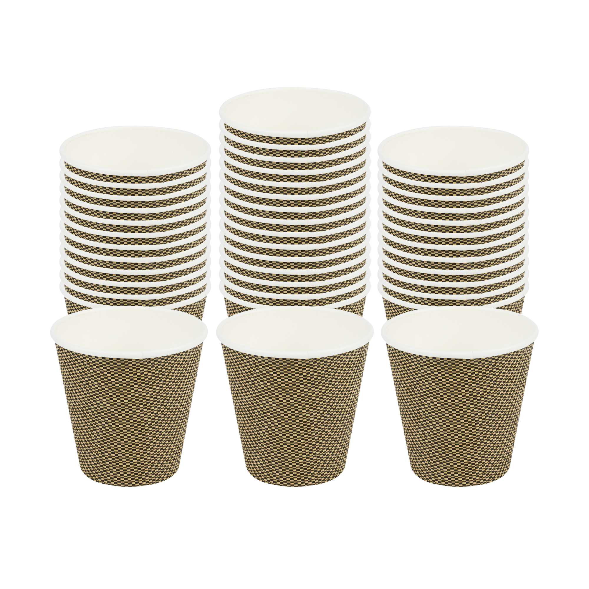 Restpresso 8 oz Mocha Pin Check Paper Coffee Cup - Spiral Wall - 3 1/2" x 3 1/2" x 3 1/4" - 25 count box