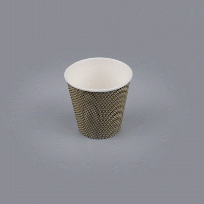 Restpresso 8 oz Mocha Pin Check Paper Coffee Cup - Spiral Wall - 3 1/2" x 3 1/2" x 3 1/4" - 25 count box