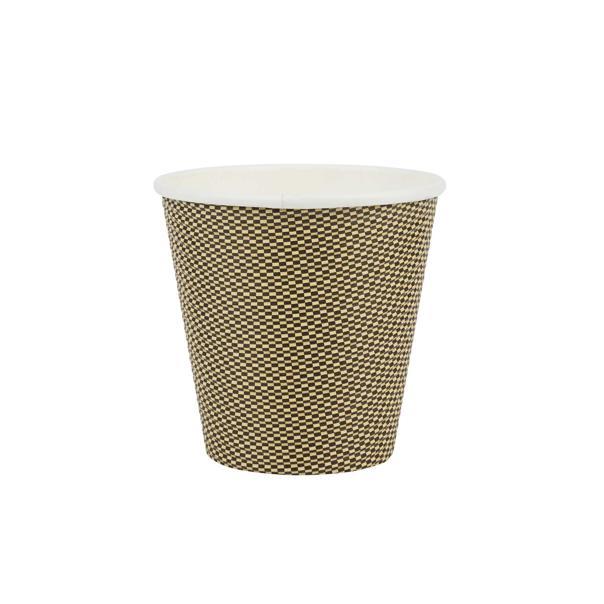 Restpresso 8 oz Mocha Pin Check Paper Coffee Cup - Spiral Wall - 3 1/2" x 3 1/2" x 3 1/4" - 25 count box