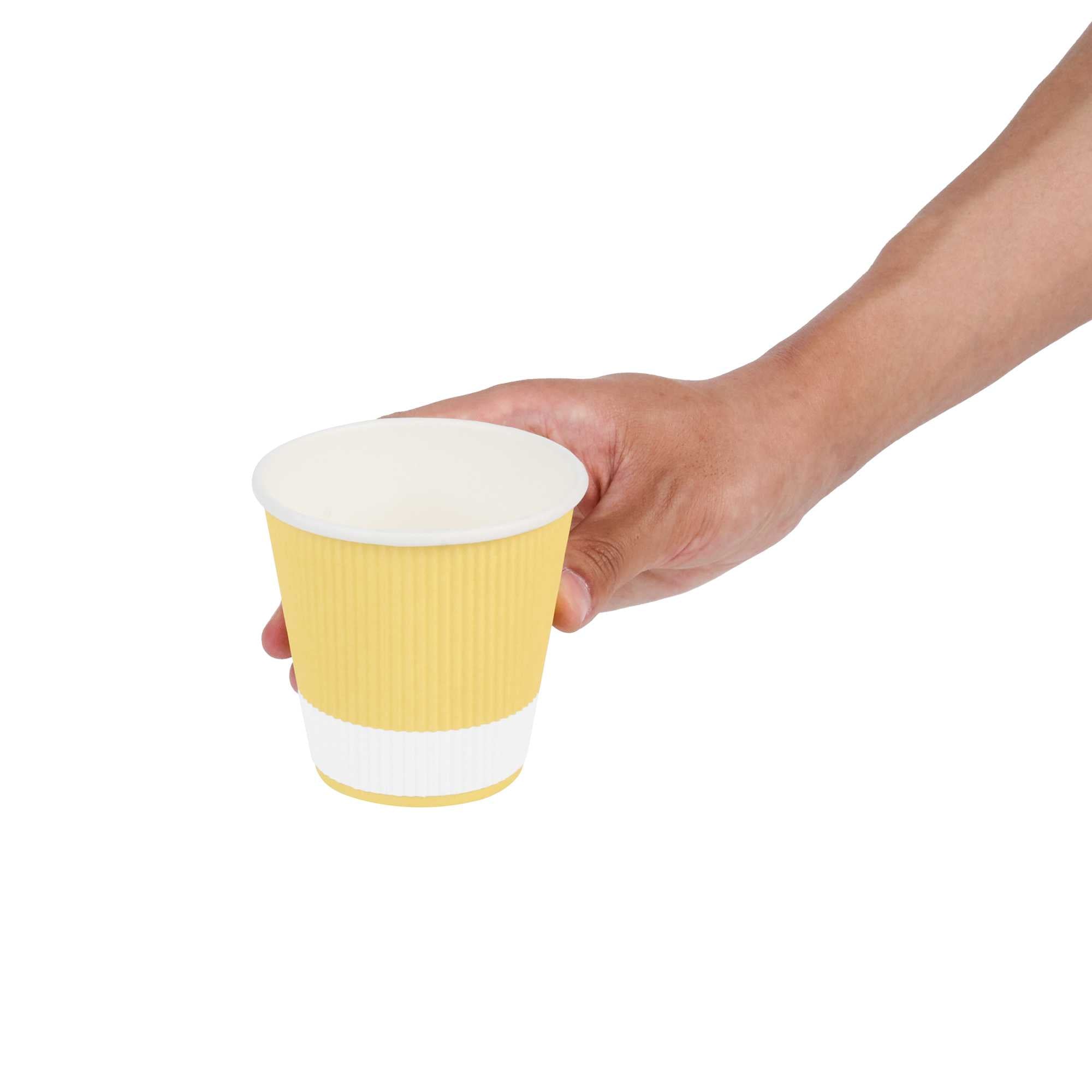 Restpresso 8 oz Light Yellow Paper Coffee Cup - Ripple Wall - 3 1/2" x 3 1/2" x 3 1/4" - 500 count box