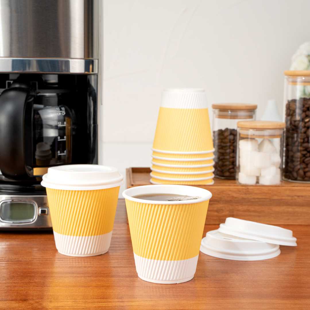 Restpresso 8 oz Light Yellow Paper Coffee Cup - Ripple Wall - 3 1/2" x 3 1/2" x 3 1/4" - 500 count box