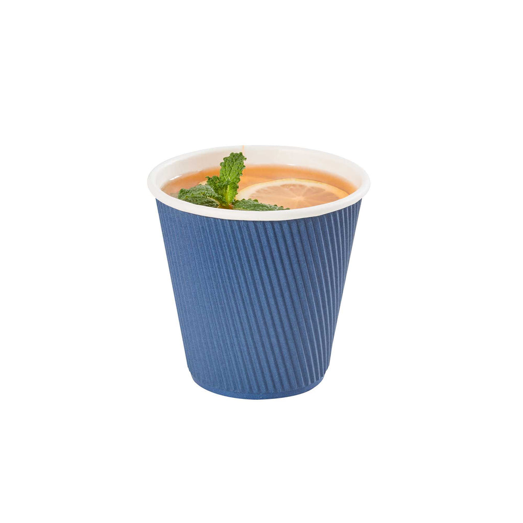 Restpresso 8 oz Midnight Blue Paper Coffee Cup - Ripple Wall - 3 1/2" x 3 1/2" x 3 1/4" - 500 count box
