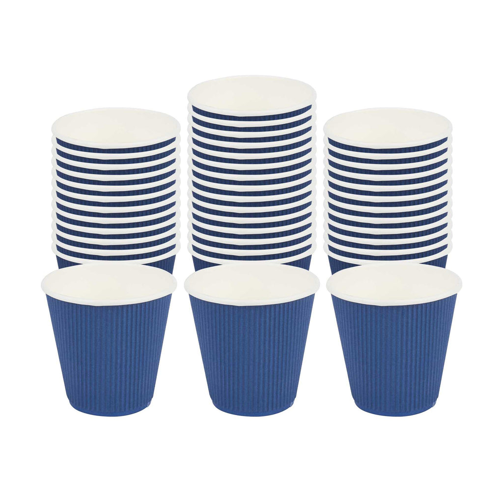 Restpresso 8 oz Midnight Blue Paper Coffee Cup - Ripple Wall - 3 1/2" x 3 1/2" x 3 1/4" - 25 count box