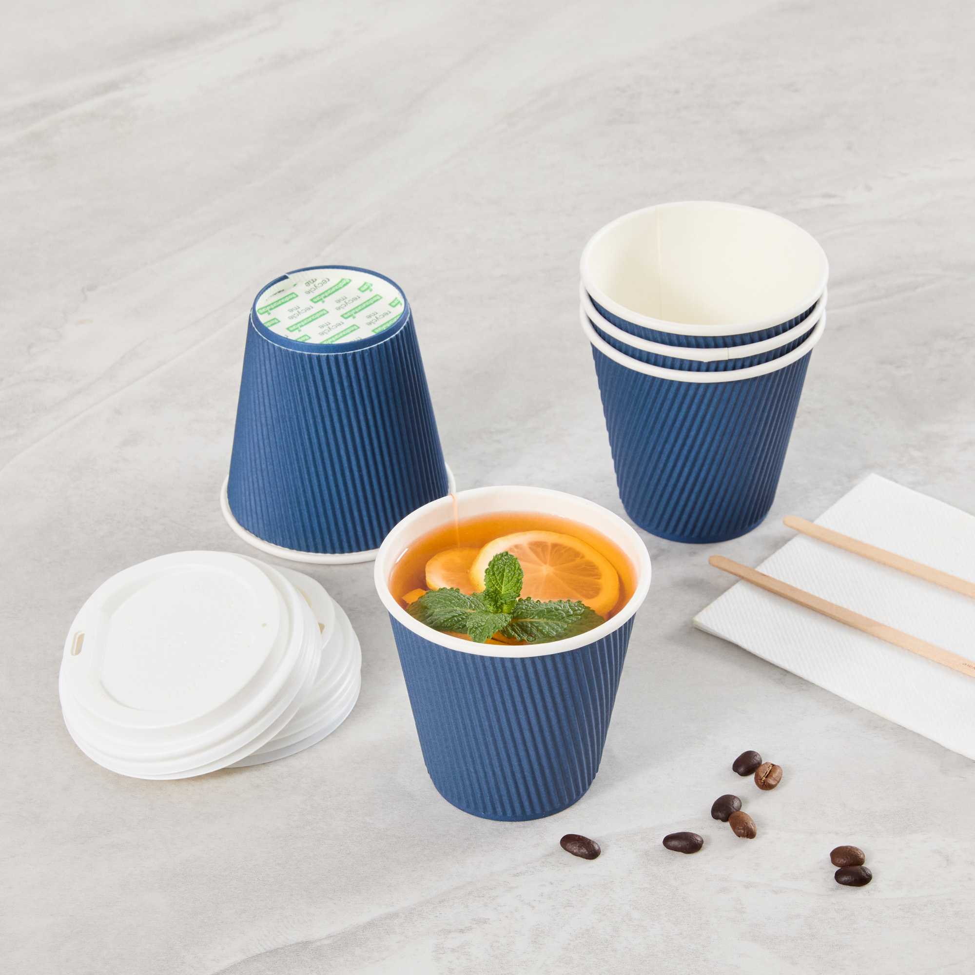 Restpresso 8 oz Midnight Blue Paper Coffee Cup - Ripple Wall - 3 1/2" x 3 1/2" x 3 1/4" - 25 count box