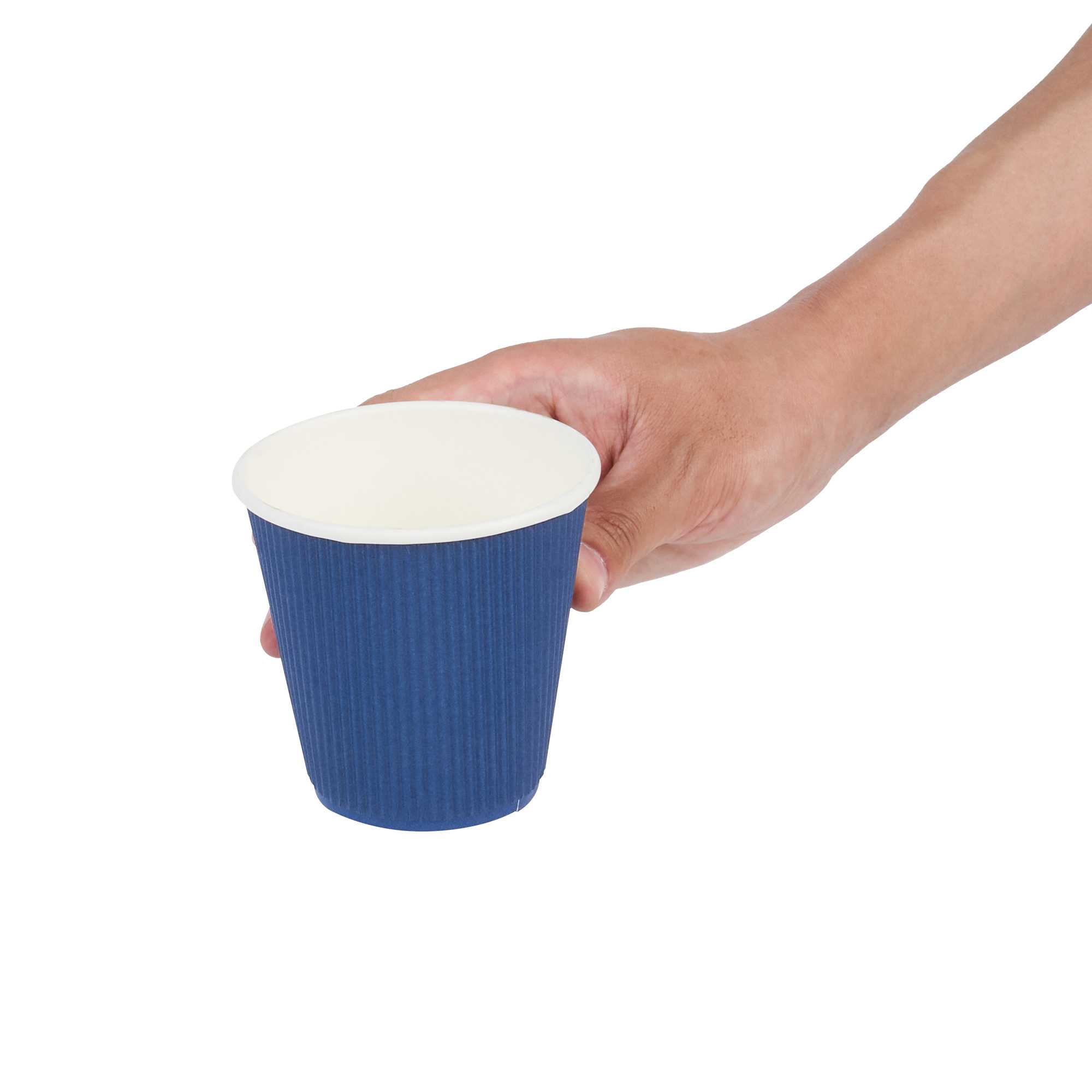 Restpresso 8 oz Midnight Blue Paper Coffee Cup - Ripple Wall - 3 1/2" x 3 1/2" x 3 1/4" - 500 count box