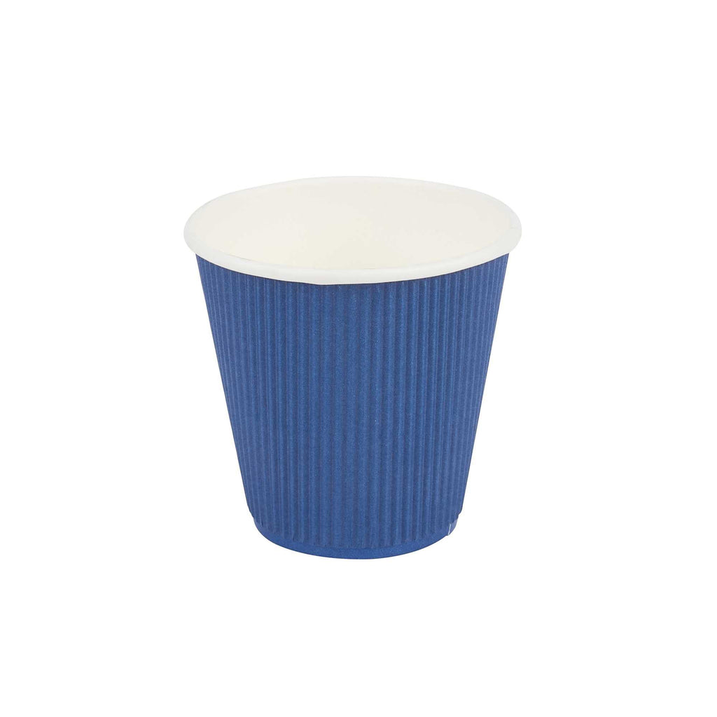 Restpresso 8 oz Midnight Blue Paper Coffee Cup - Ripple Wall - 3 1/2" x 3 1/2" x 3 1/4" - 500 count box