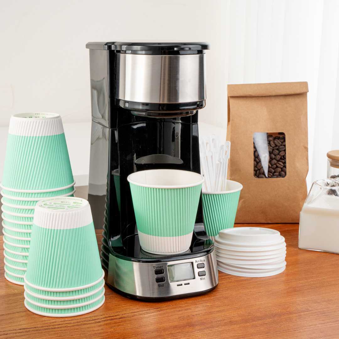 Restpresso 8 oz Light Green Paper Coffee Cup - Ripple Wall - 3 1/2" x 3 1/2" x 3 1/4" - 500 count box