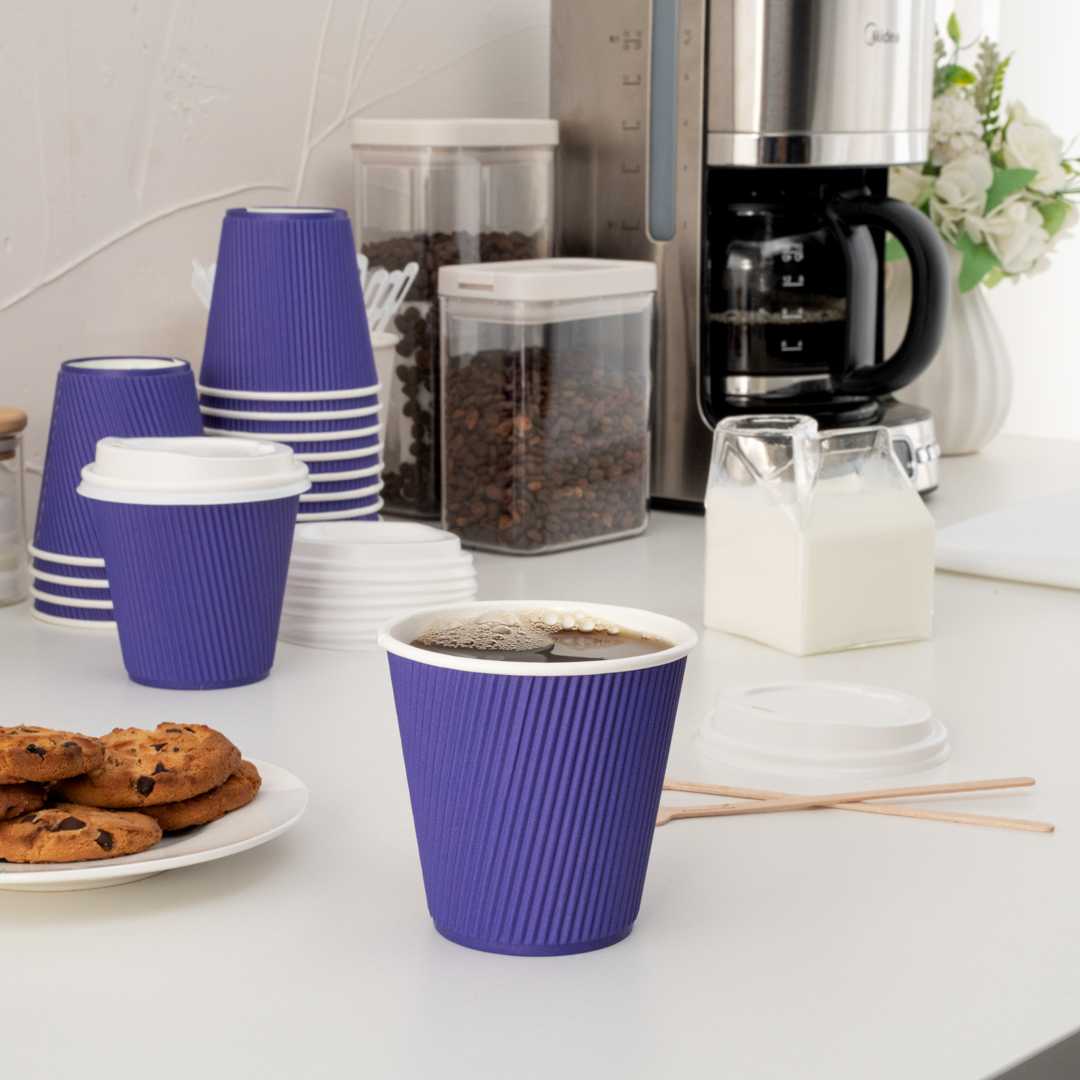 Restpresso 8 oz Royal Purple Paper Coffee Cup - Ripple Wall - 3 1/2" x 3 1/2" x 3 1/4" - 500 count box