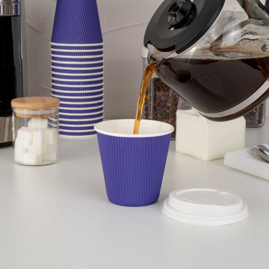 Restpresso 8 oz Royal Purple Paper Coffee Cup - Ripple Wall - 3 1/2" x 3 1/2" x 3 1/4" - 500 count box
