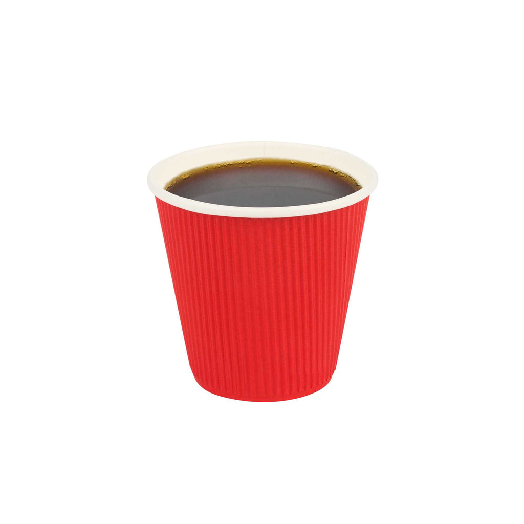 Restpresso 8 oz Red Paper Coffee Cup - Ripple Wall - 3 1/2" x 3 1/2" x 3 1/2" - 25 count box