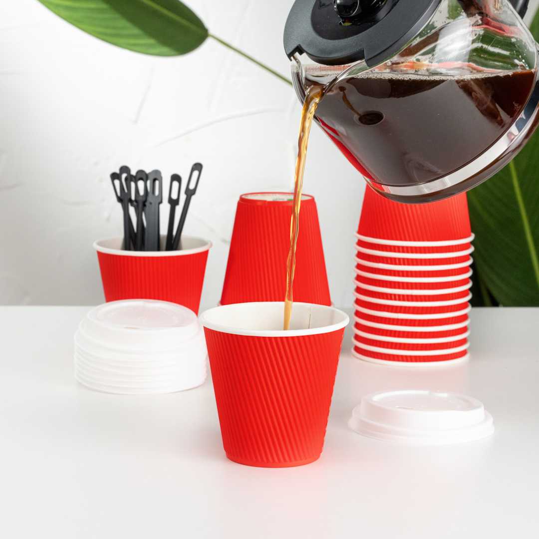 Restpresso 8 oz Red Paper Coffee Cup - Ripple Wall - 3 1/2" x 3 1/2" x 3 1/2" - 25 count box