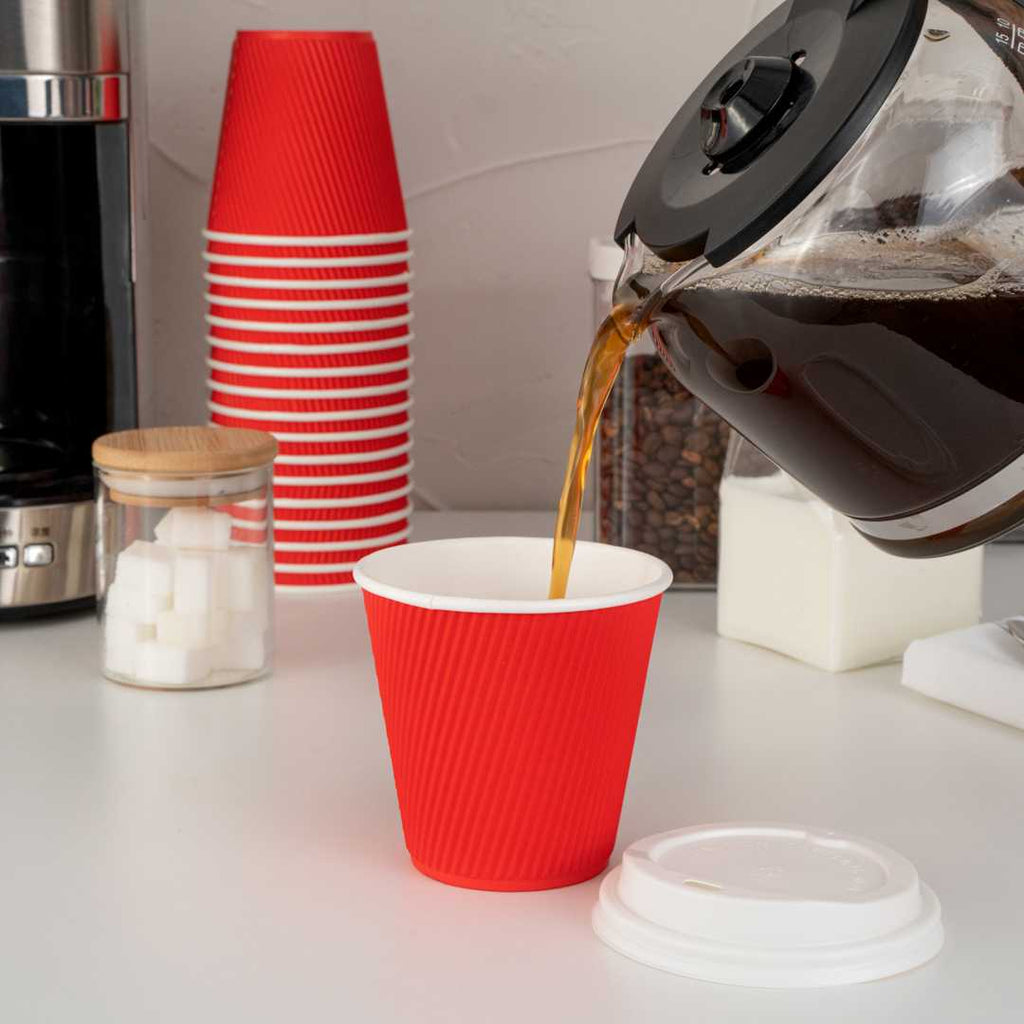 Restpresso 8 oz Red Paper Coffee Cup - Ripple Wall - 3 1/2" x 3 1/2" x 3 1/2" - 25 count box