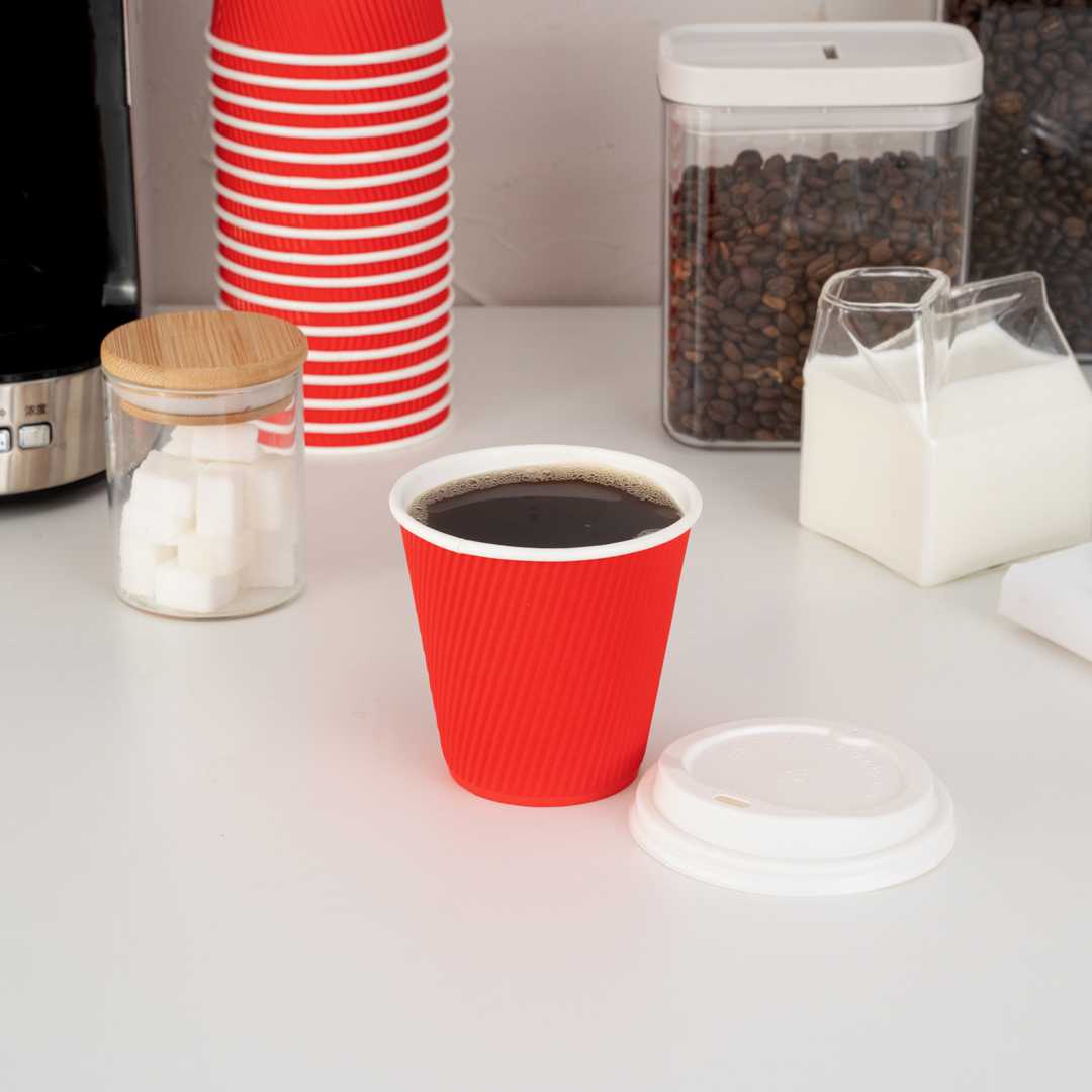 Restpresso 8 oz Red Paper Coffee Cup - Ripple Wall - 3 1/2" x 3 1/2" x 3 1/4" - 500 count box